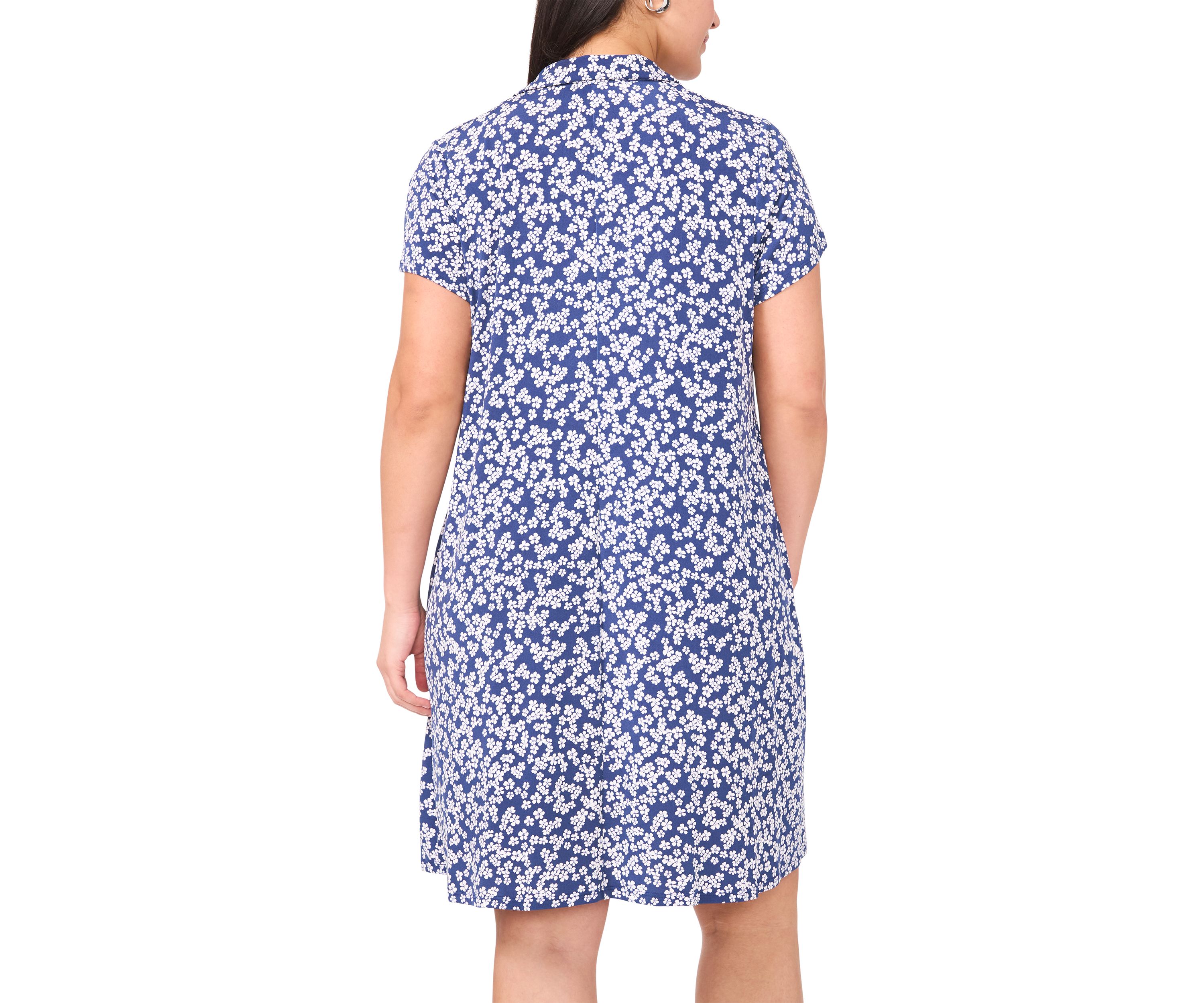 Plus Size Short Sleeve V-Neck Ditsy Print Mini Dress