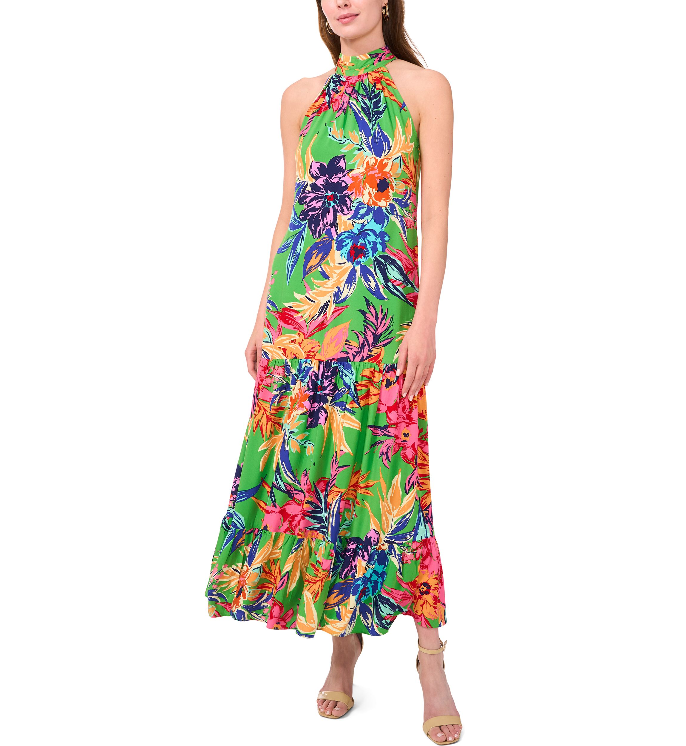 Womens Floral Printed Halter Neck Dress