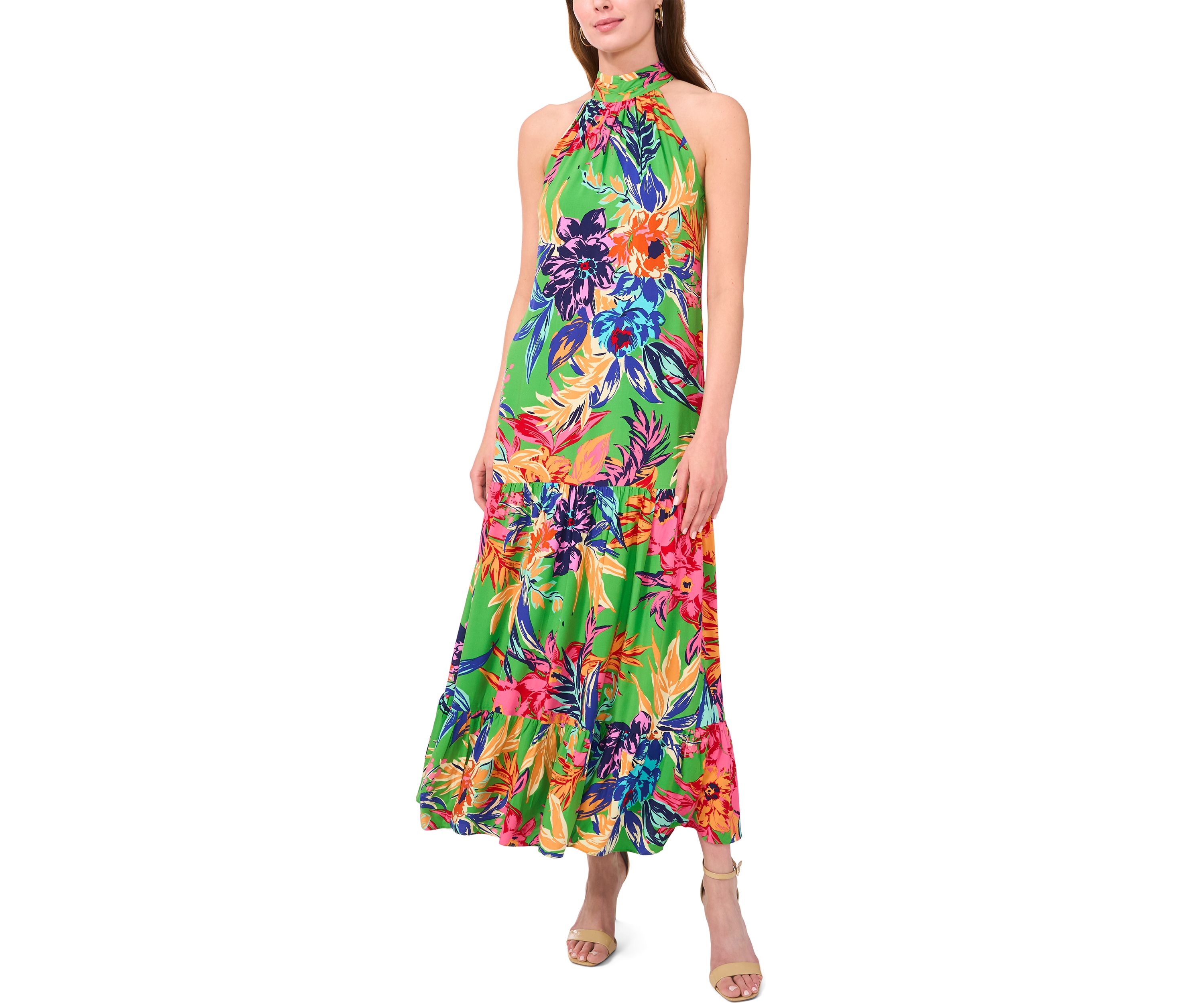 Womens Floral Printed Halter Neck Dress