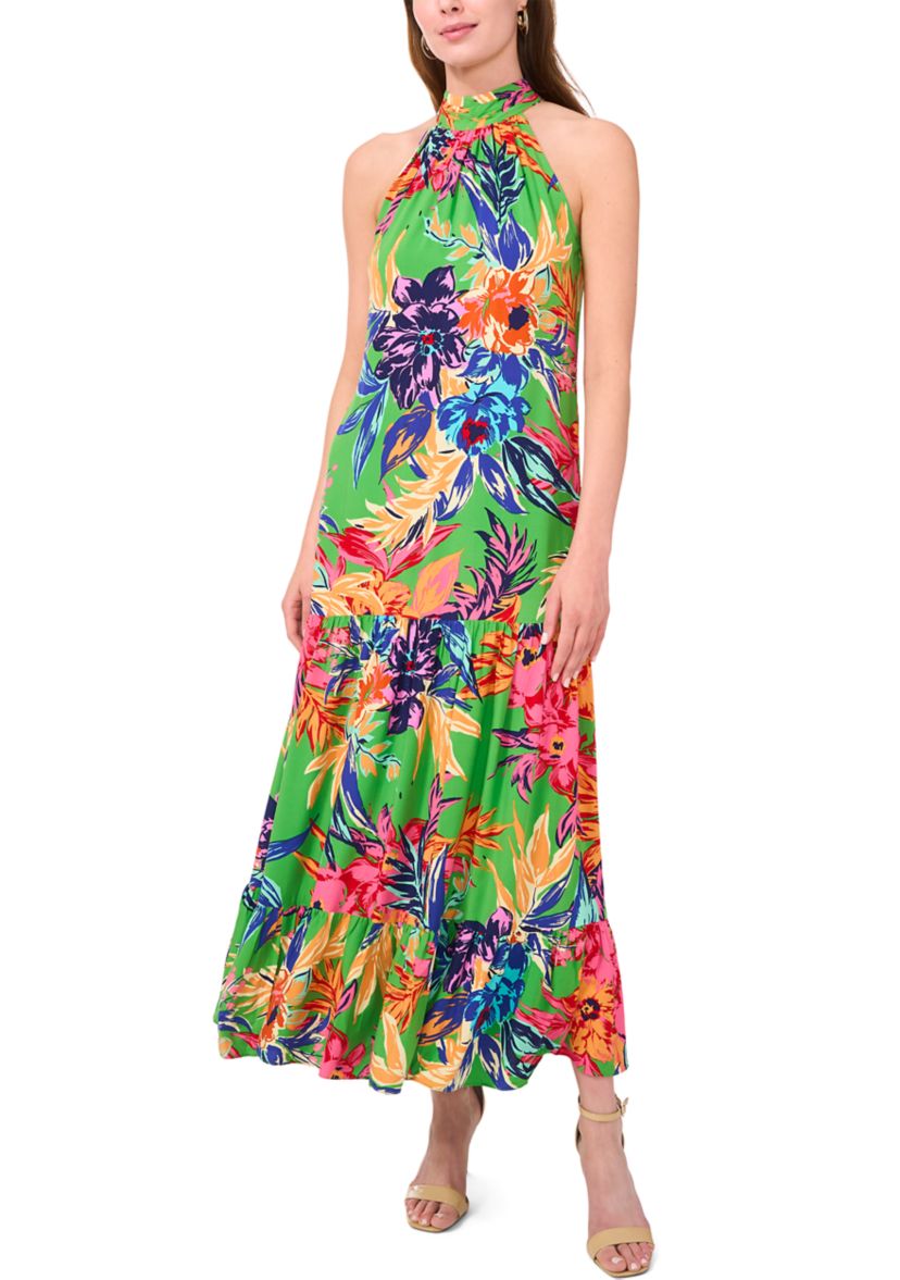 Womens Floral Printed Halter Neck Dress
