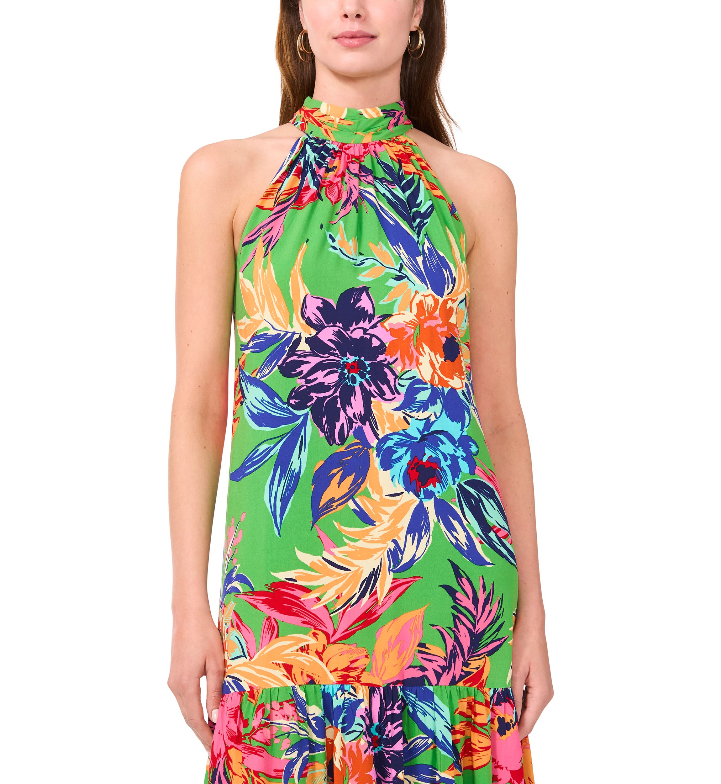 Womens Floral Printed Halter Neck Dress
