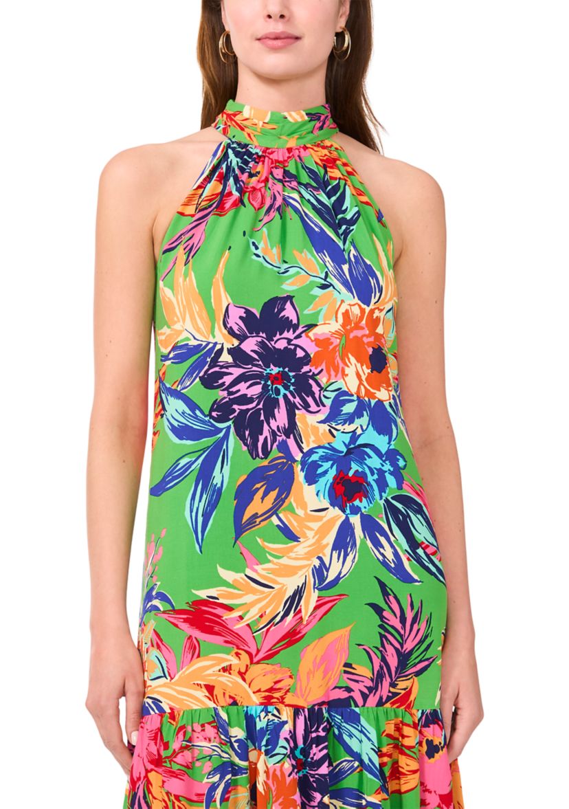 Womens Floral Printed Halter Neck Dress