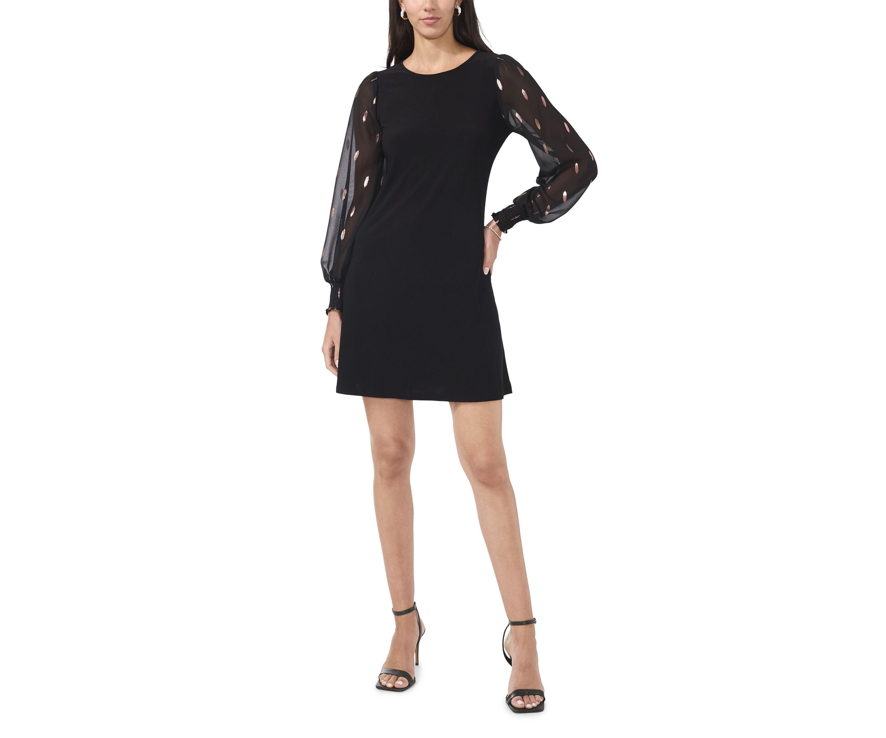Womens Long Blouson Sleeve Foil A-Line Dress
