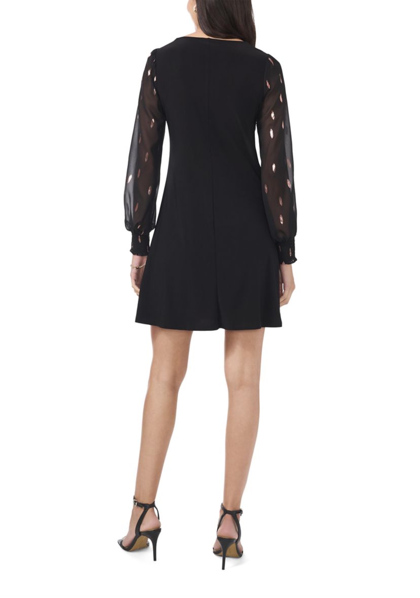 Womens Long Blouson Sleeve Foil A-Line Dress