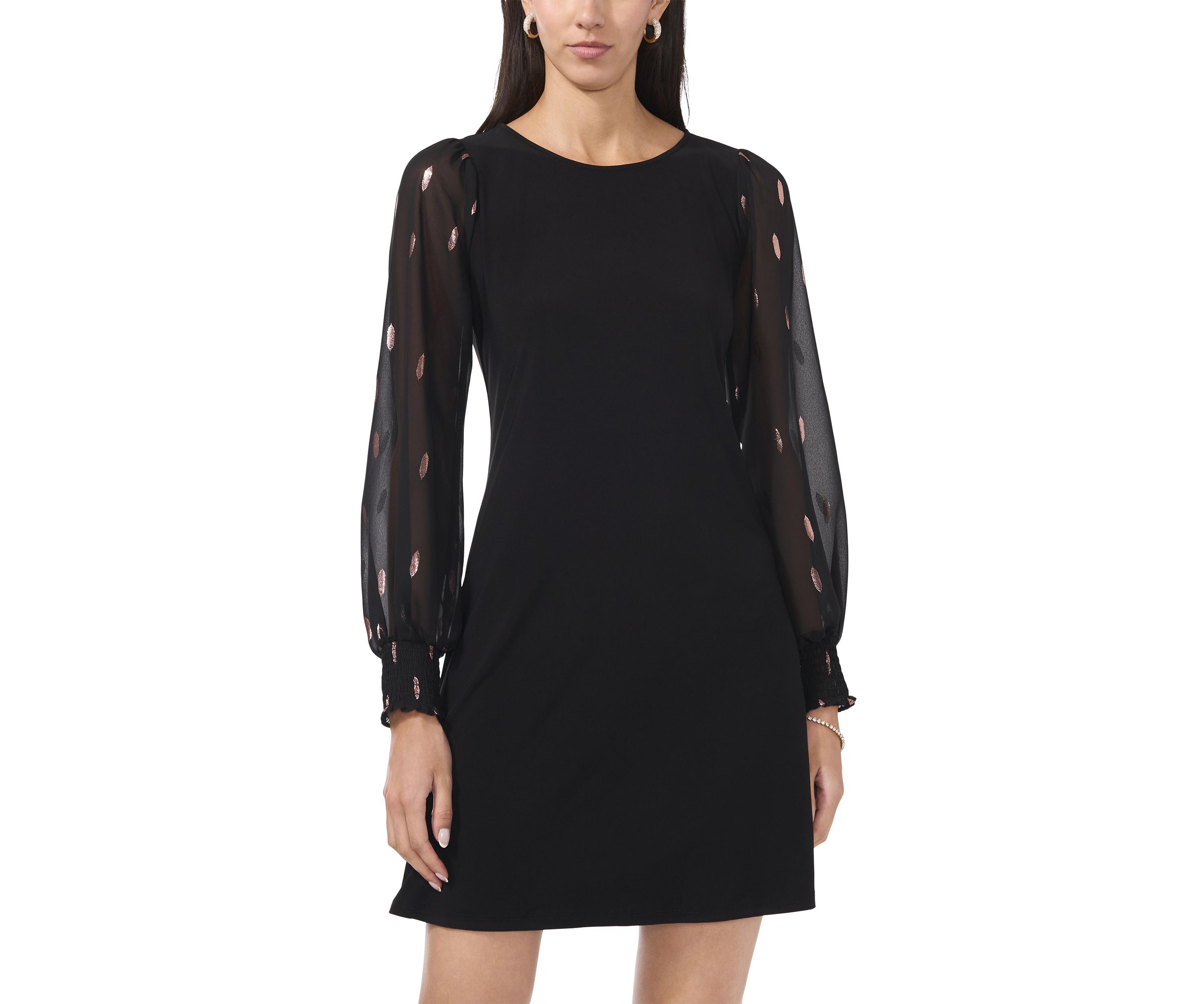 Womens Long Blouson Sleeve Foil A-Line Dress