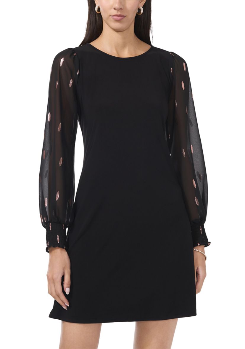 Womens Long Blouson Sleeve Foil A-Line Dress