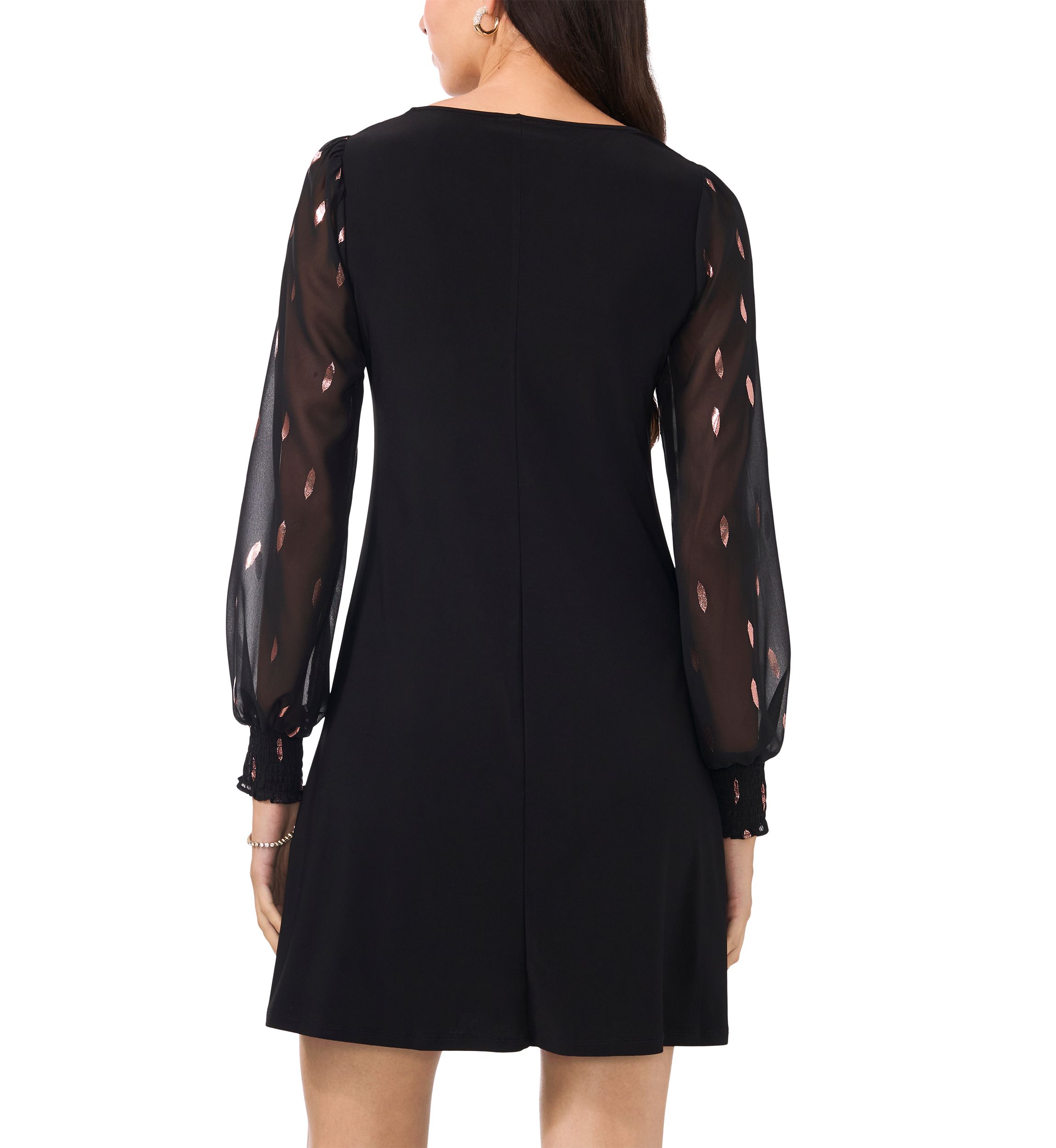 Womens Long Blouson Sleeve Foil A-Line Dress
