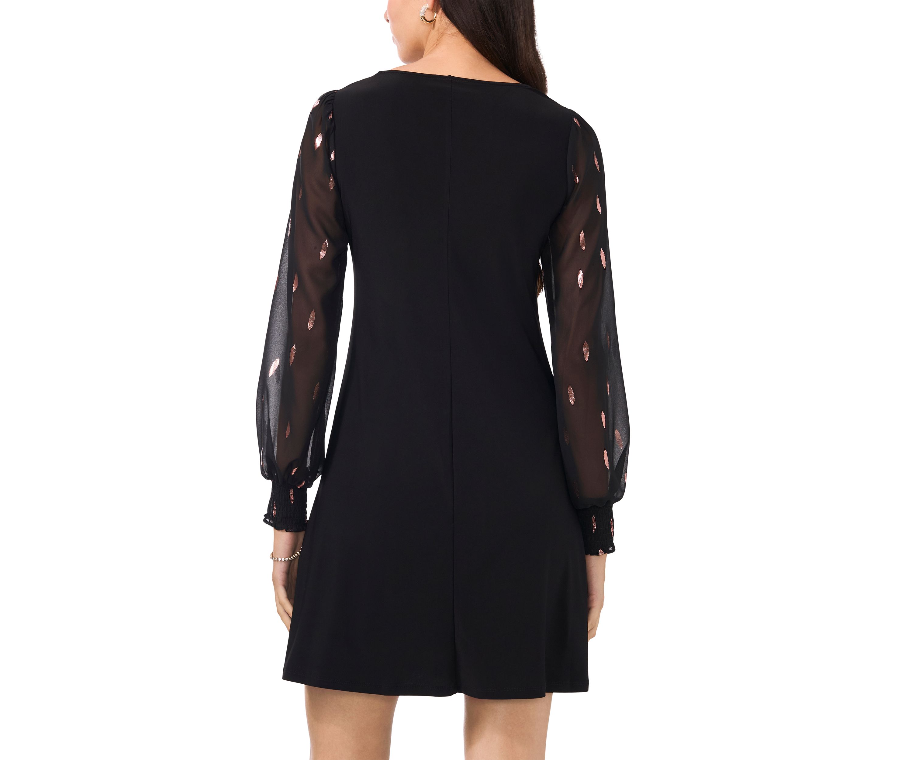 Womens Long Blouson Sleeve Foil A-Line Dress