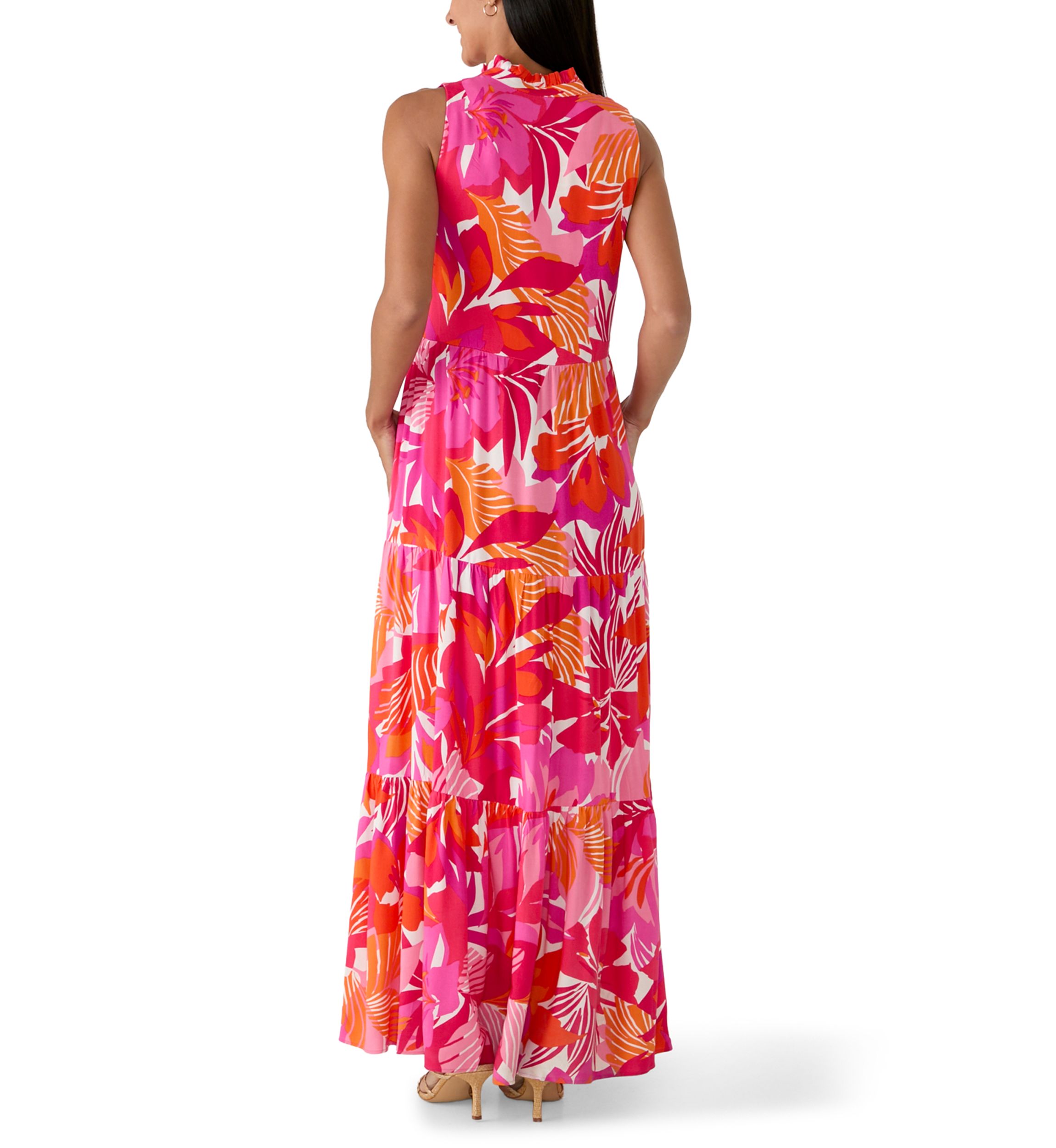 msk dresses long Msk Metallic-Print Pleated Blouson Gown - Black/Gold