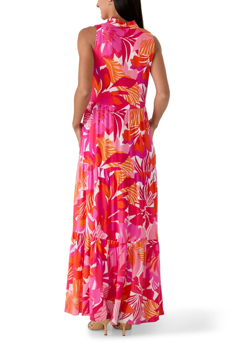 msk maxi dress Women's Printed Sleeveless Tiered Sleek simplicity defines this MSK womens plus maxi dress designed with a round neckline and short sleeves Msk Women's Long Sleeve V-Neck