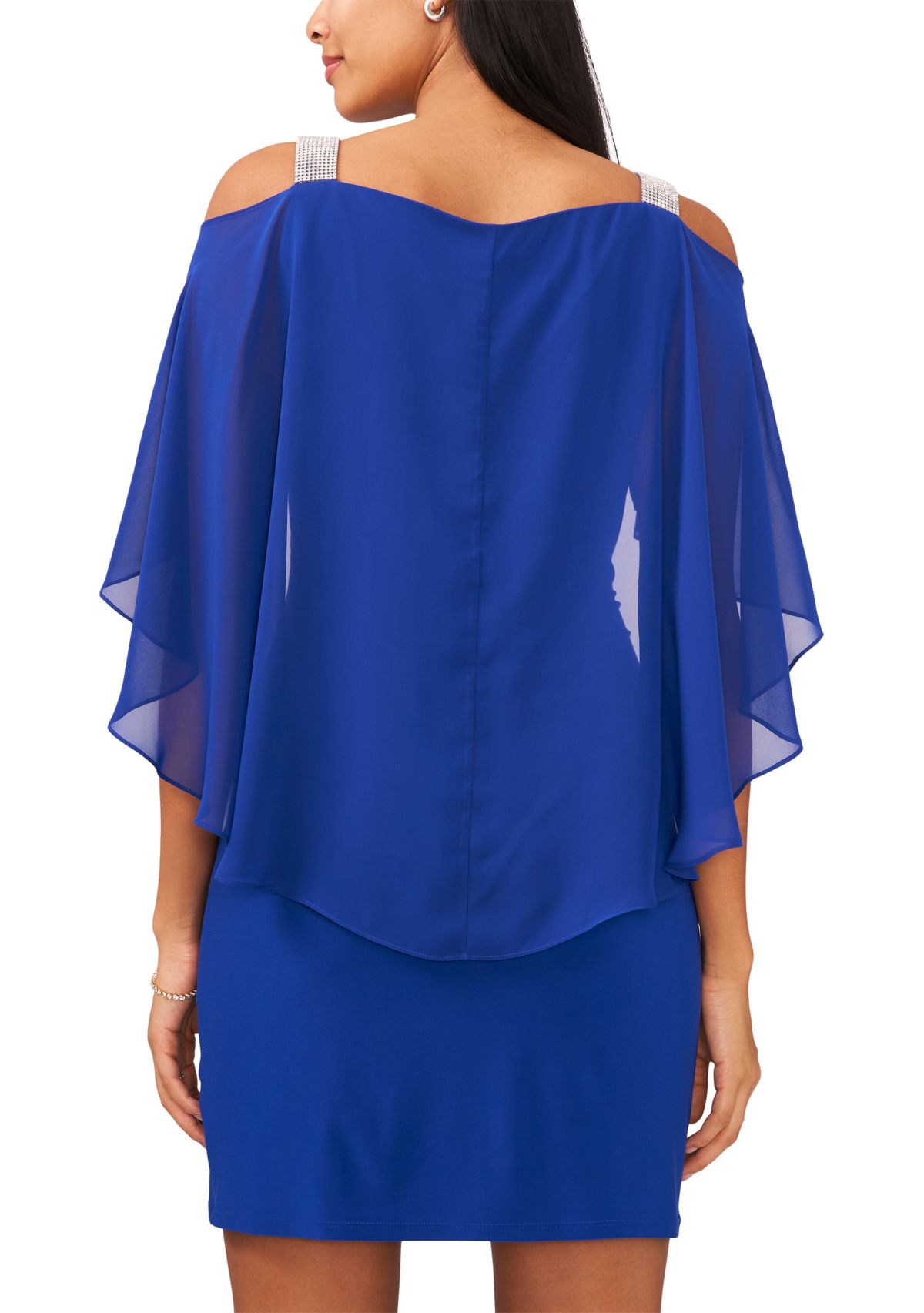 Womens Cold Shoulder Cap Sleeve Rhinestone Strap Dress