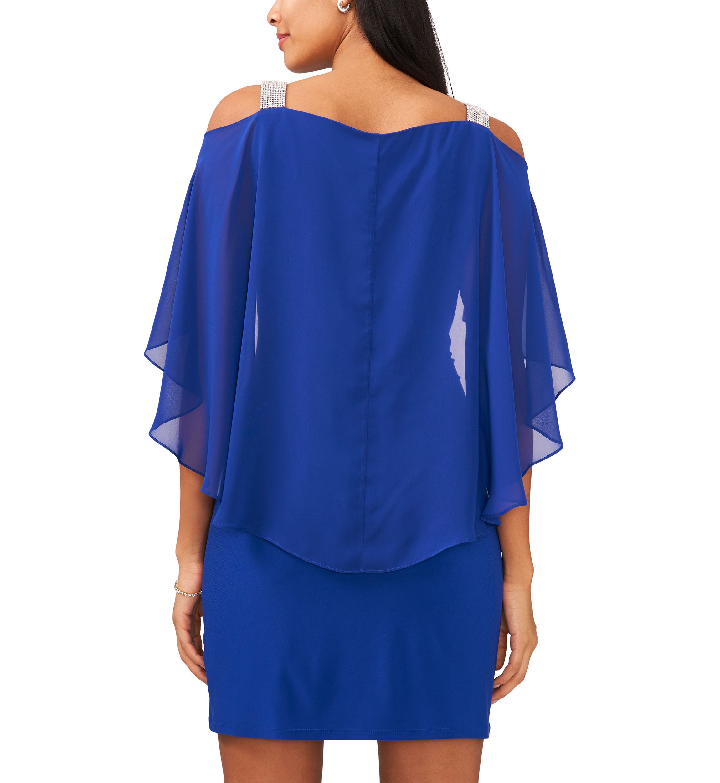 Womens Cold Shoulder Cap Sleeve Rhinestone Strap Dress