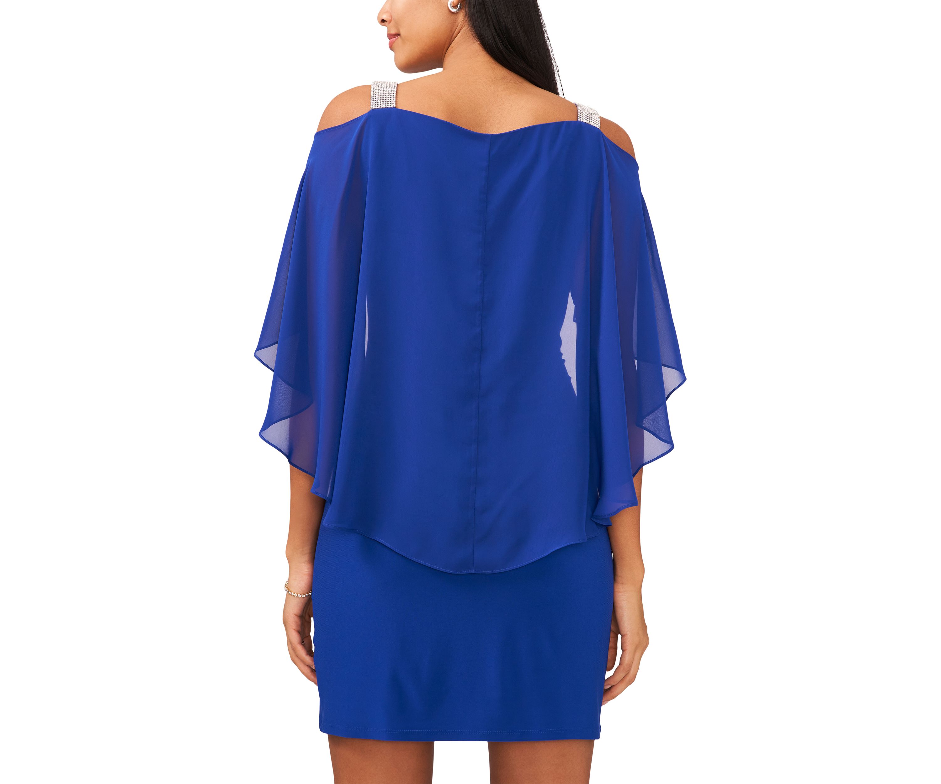 Womens Cold Shoulder Cap Sleeve Rhinestone Strap Dress