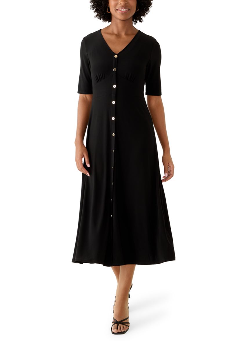 MSK Women's Short Sleeve V-Neck Solid Midi A-Line Dress | Belk