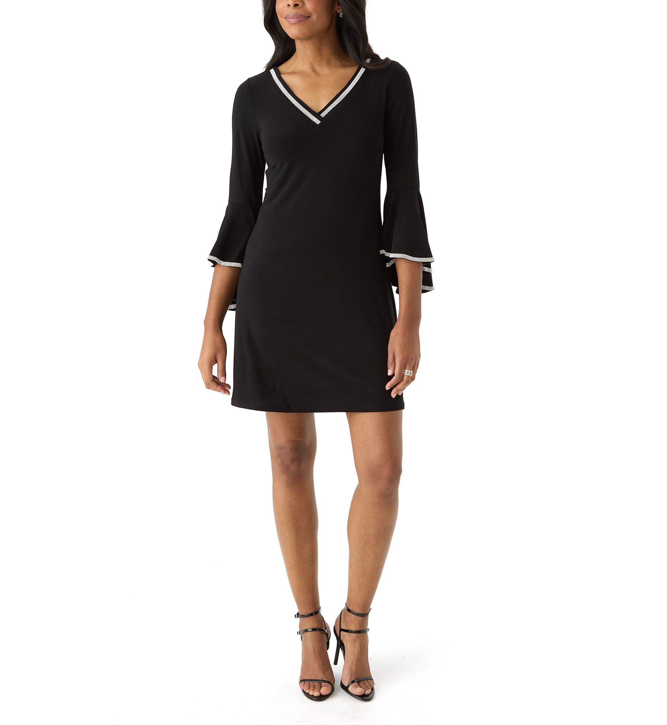 Womens V-Neck Sheath Dress with Trim Detail