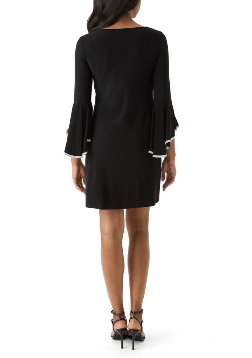 Womens V-Neck Sheath Dress with Trim Detail