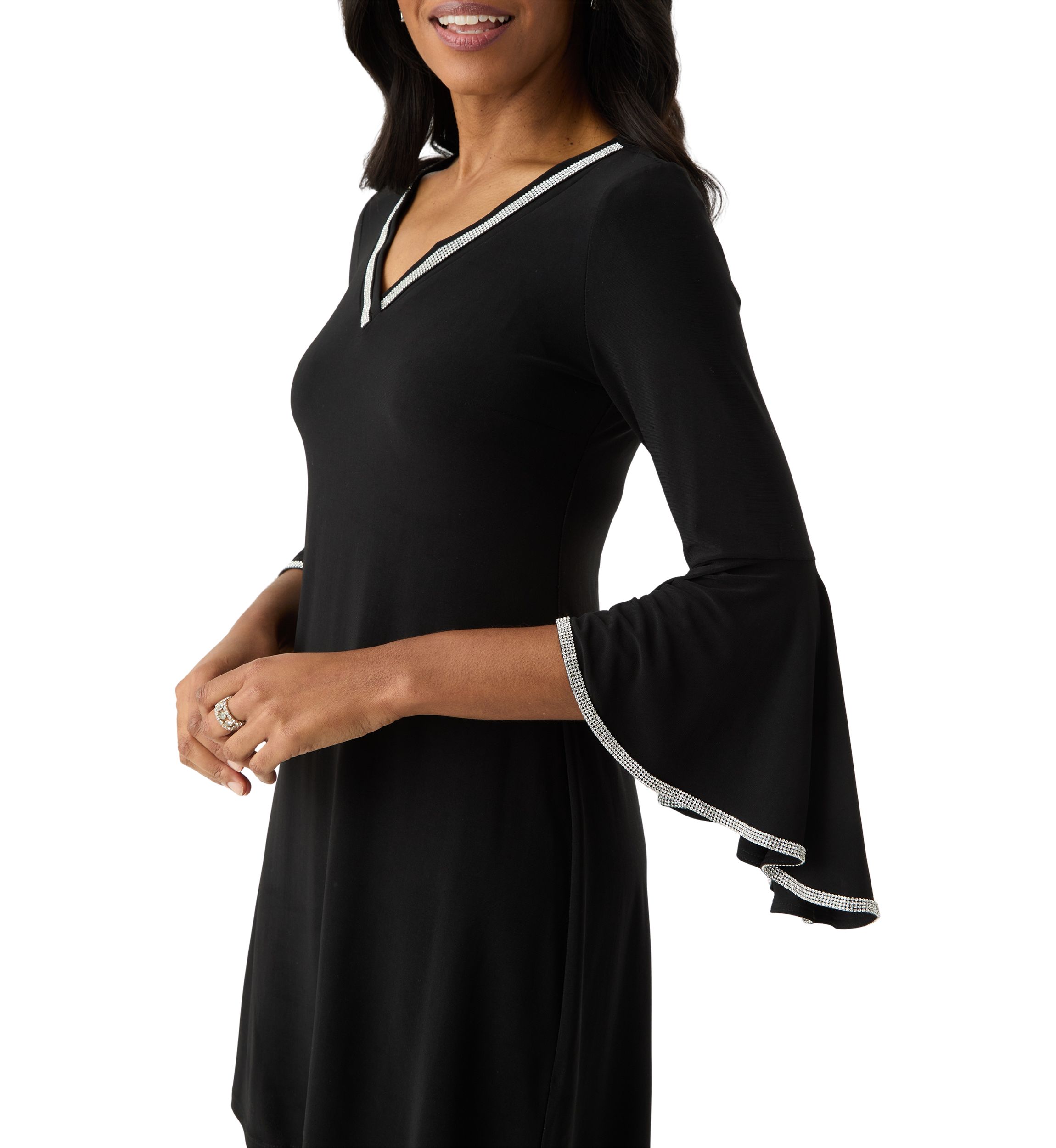 Womens V-Neck Sheath Dress with Trim Detail
