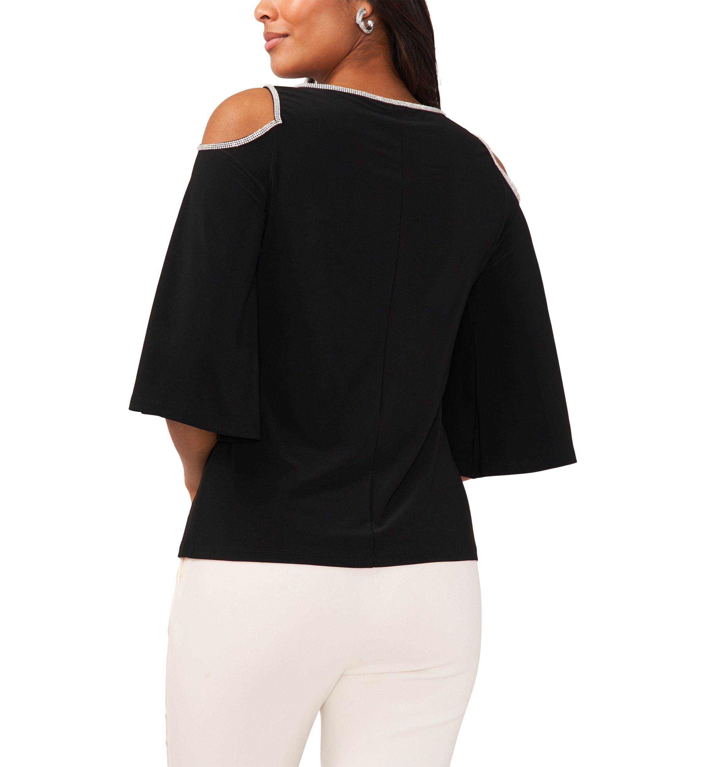 Womens Cold Shoulder Keyhole Neck Top