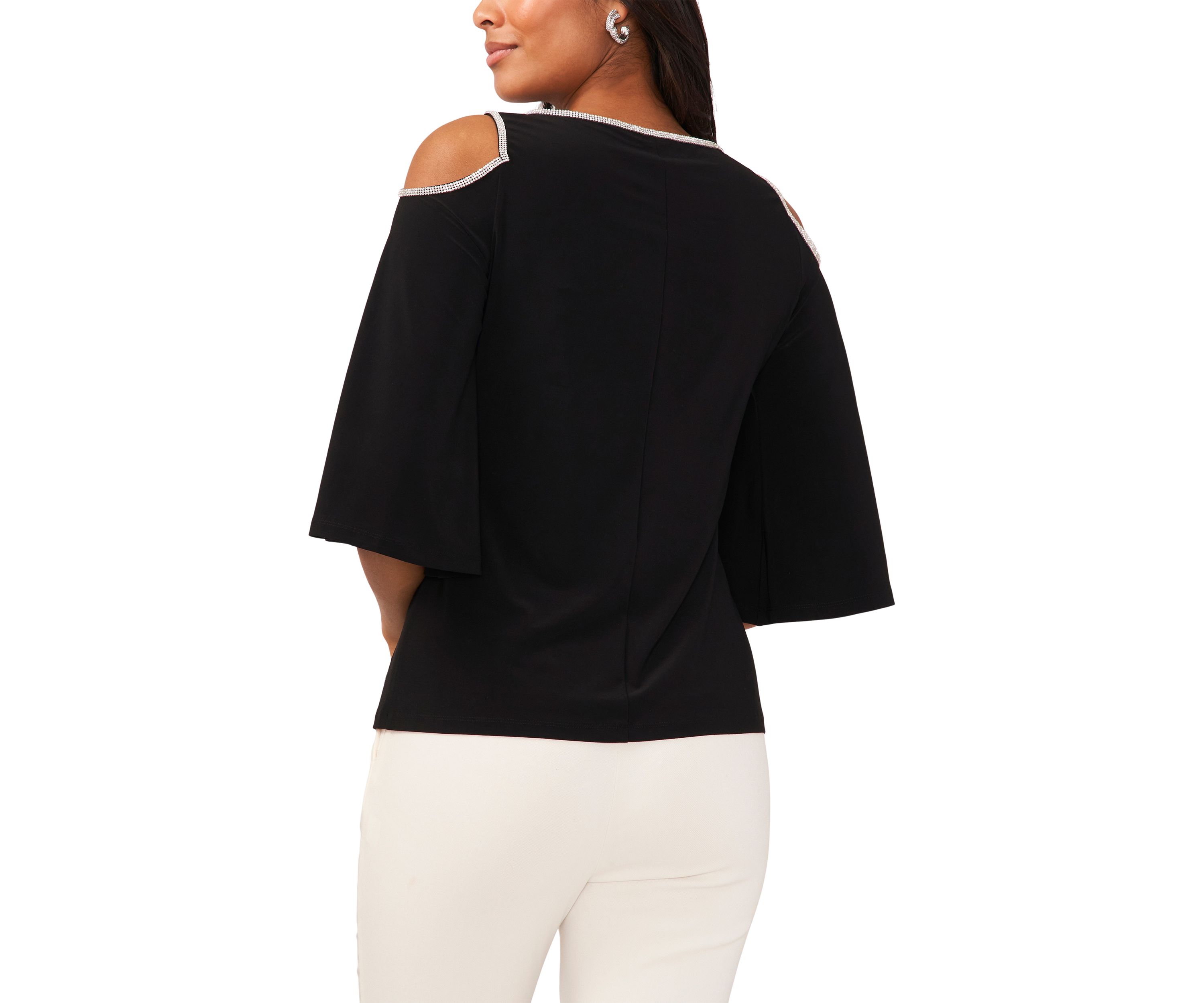 Womens Cold Shoulder Keyhole Neck Top
