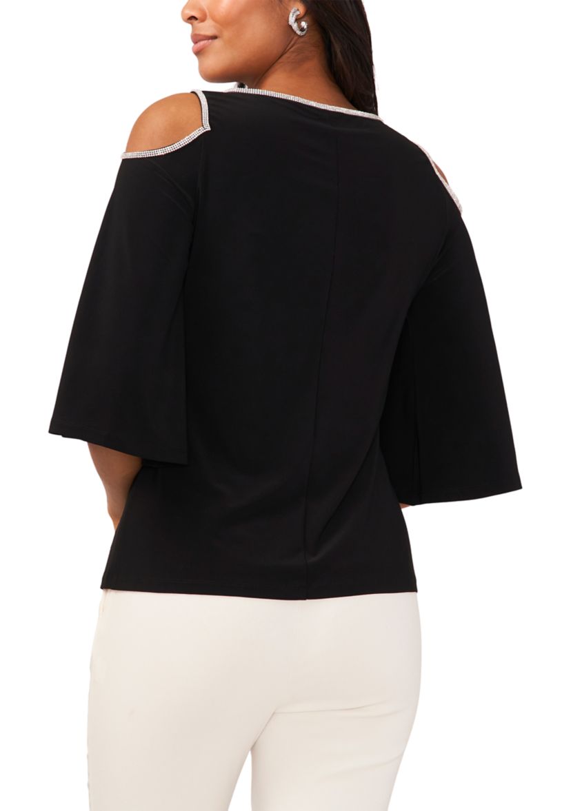 Womens Cold Shoulder Keyhole Neck Top