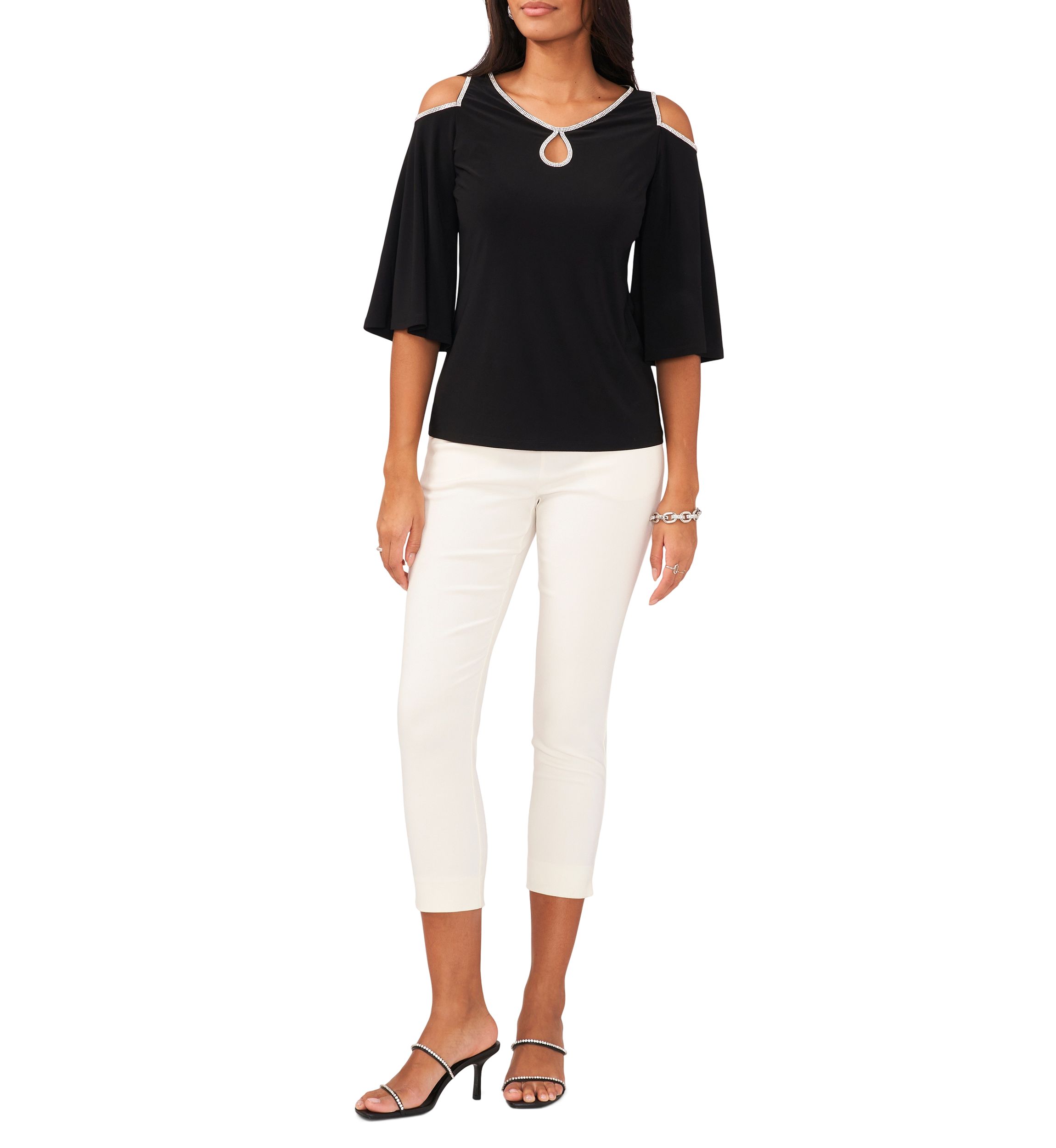Womens Cold Shoulder Keyhole Neck Top