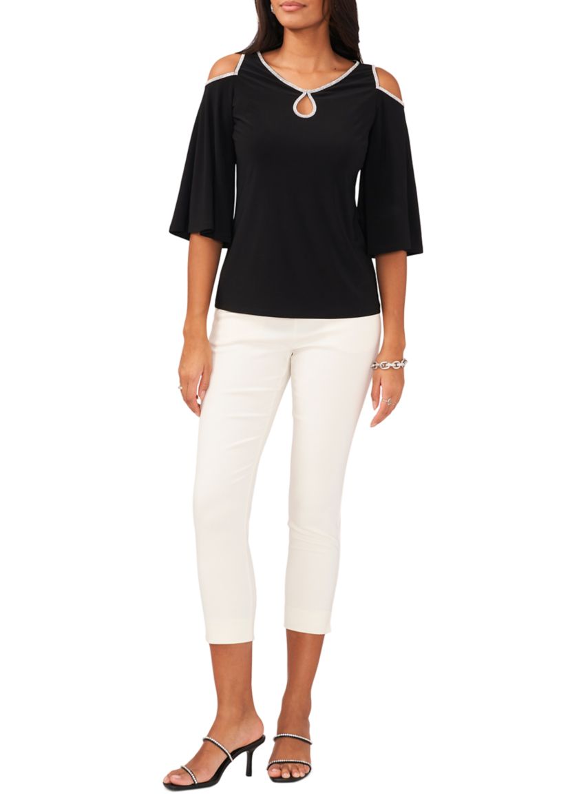 Womens Cold Shoulder Keyhole Neck Top