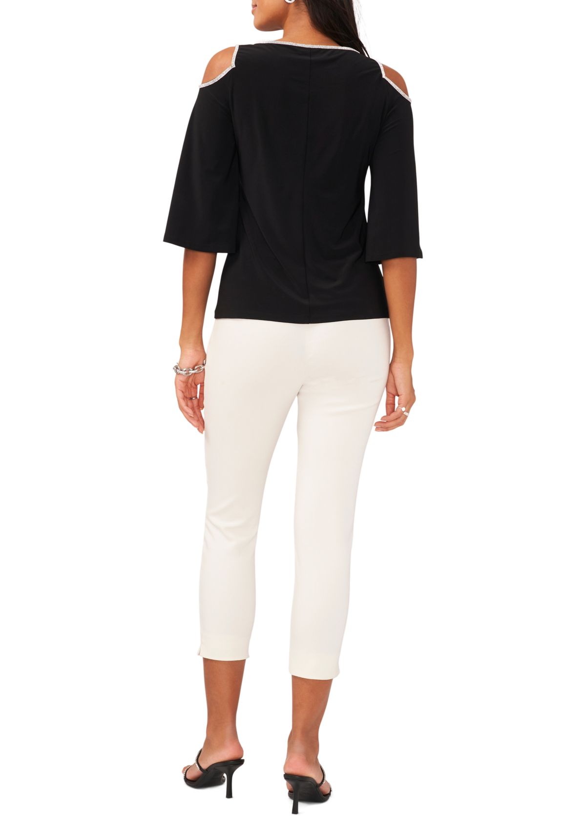 Womens Cold Shoulder Keyhole Neck Top