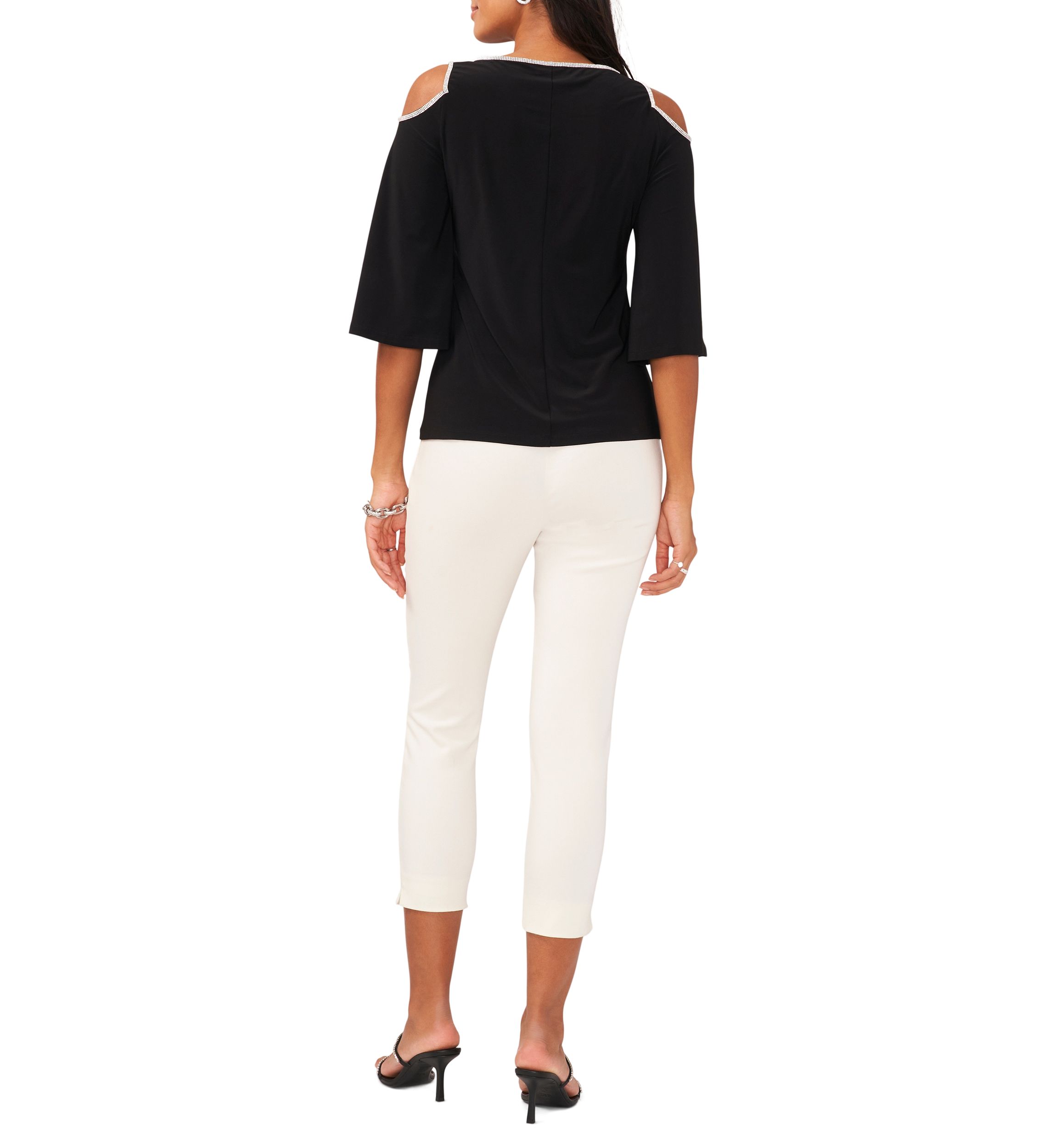 Womens Cold Shoulder Keyhole Neck Top