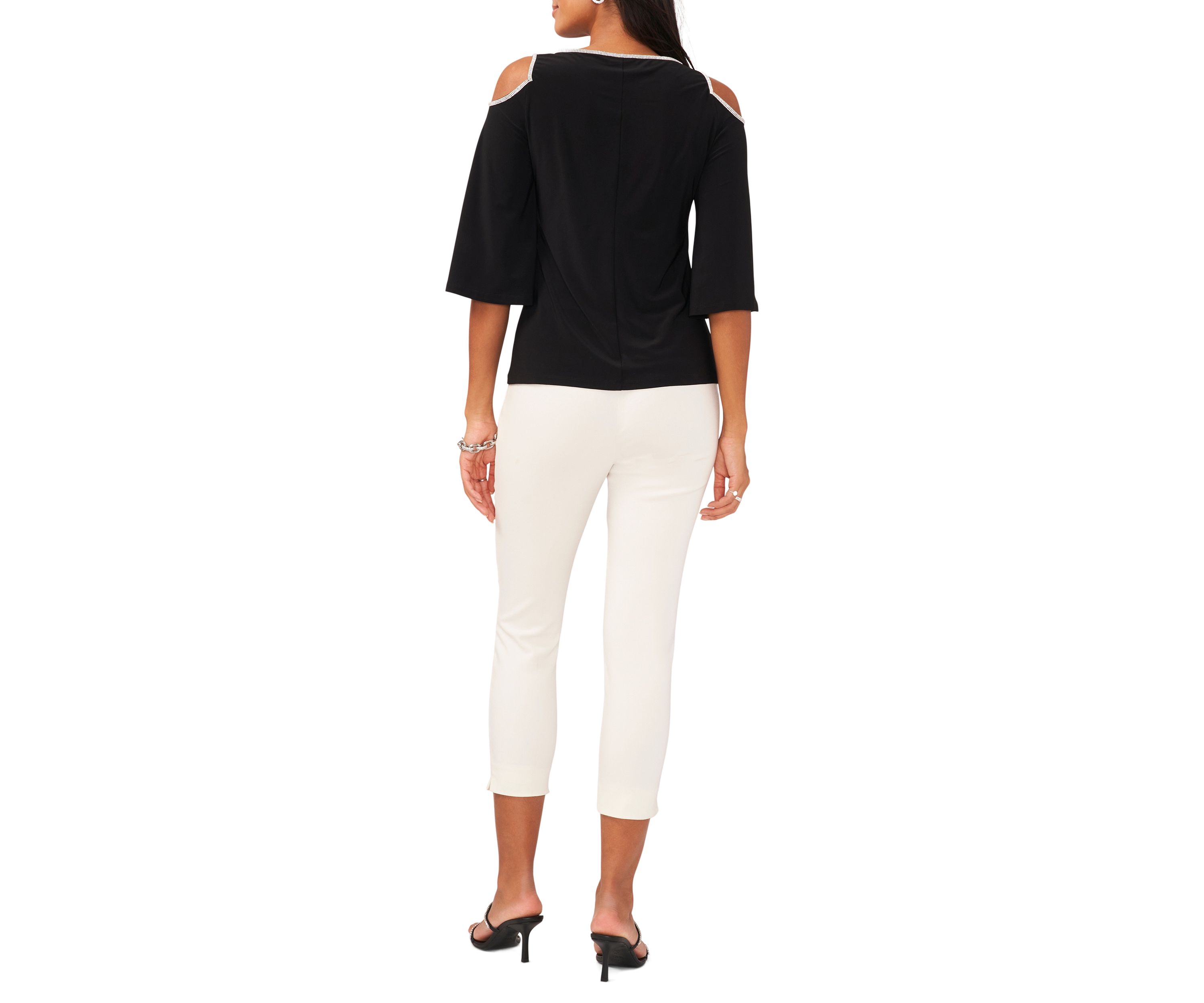 Womens Cold Shoulder Keyhole Neck Top