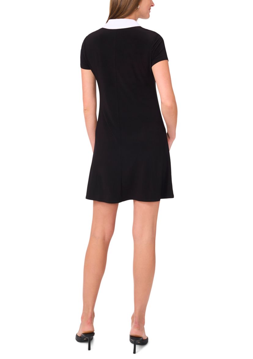 Womens Short Sleeve Collar Solid A-Line Dress