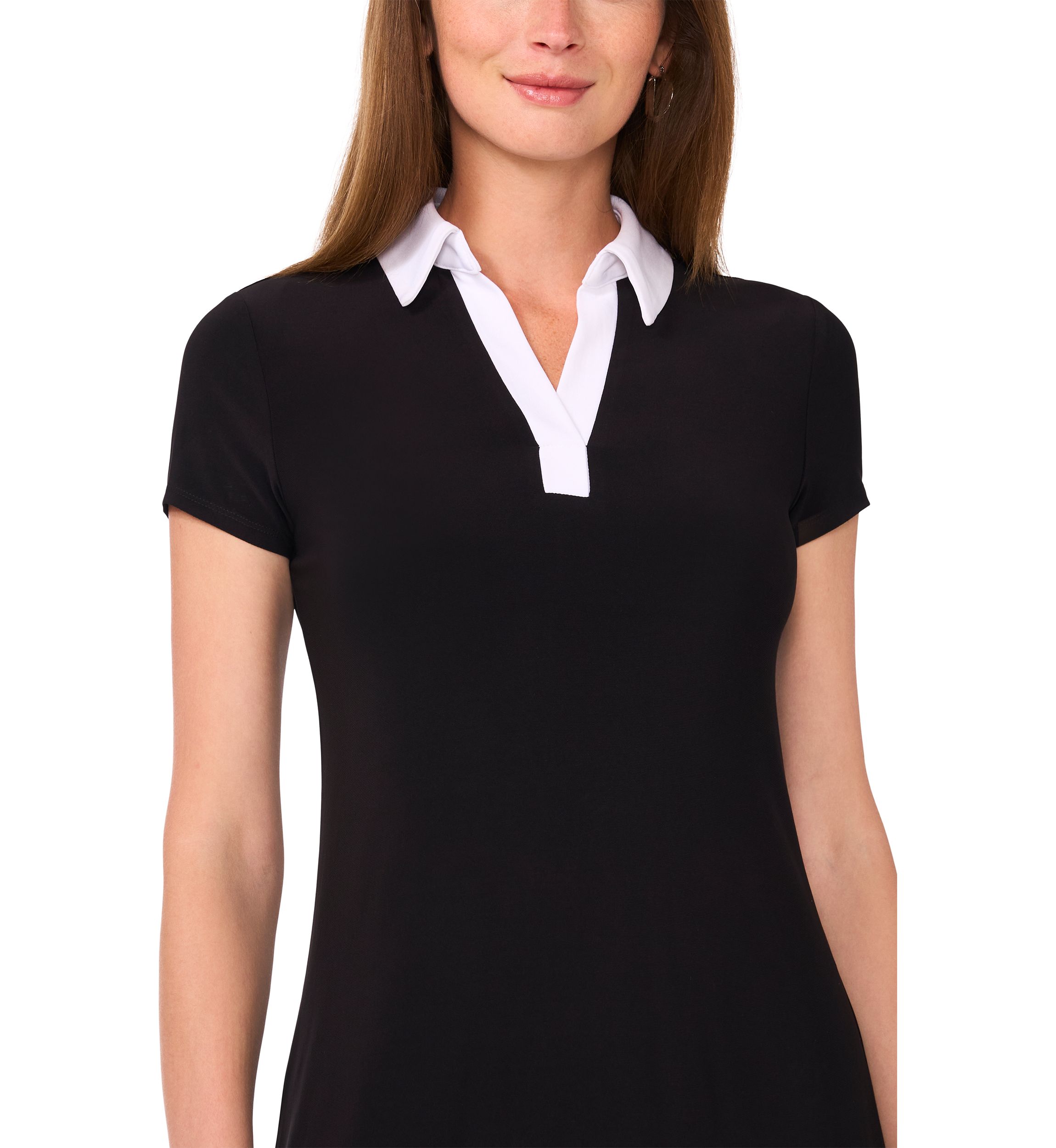 Womens Short Sleeve Collar Solid A-Line Dress