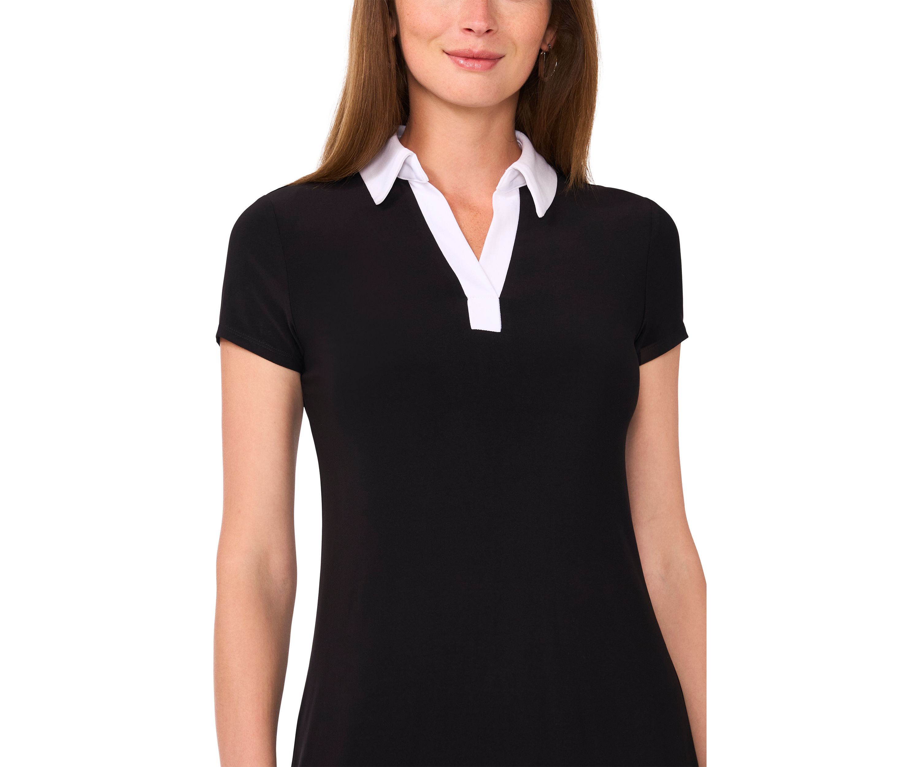 Womens Short Sleeve Collar Solid A-Line Dress