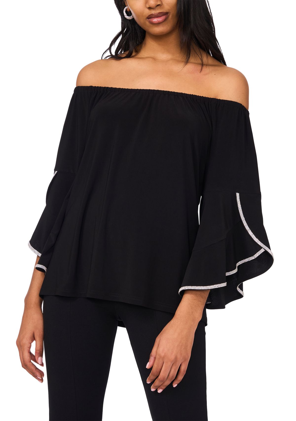 Womens Bell Sleeve Off the Shoulder Top