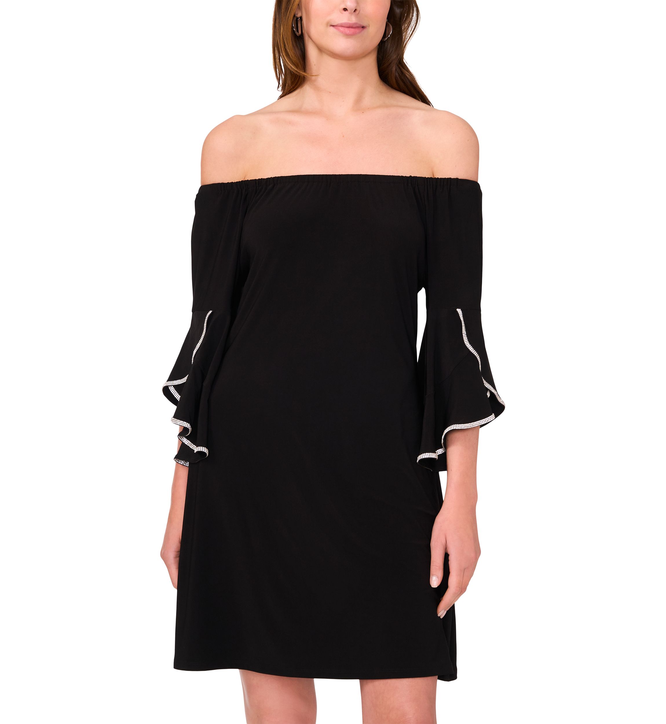Womens 3/4 Tulip Sleeve Off the Shoulder A-Line Dress