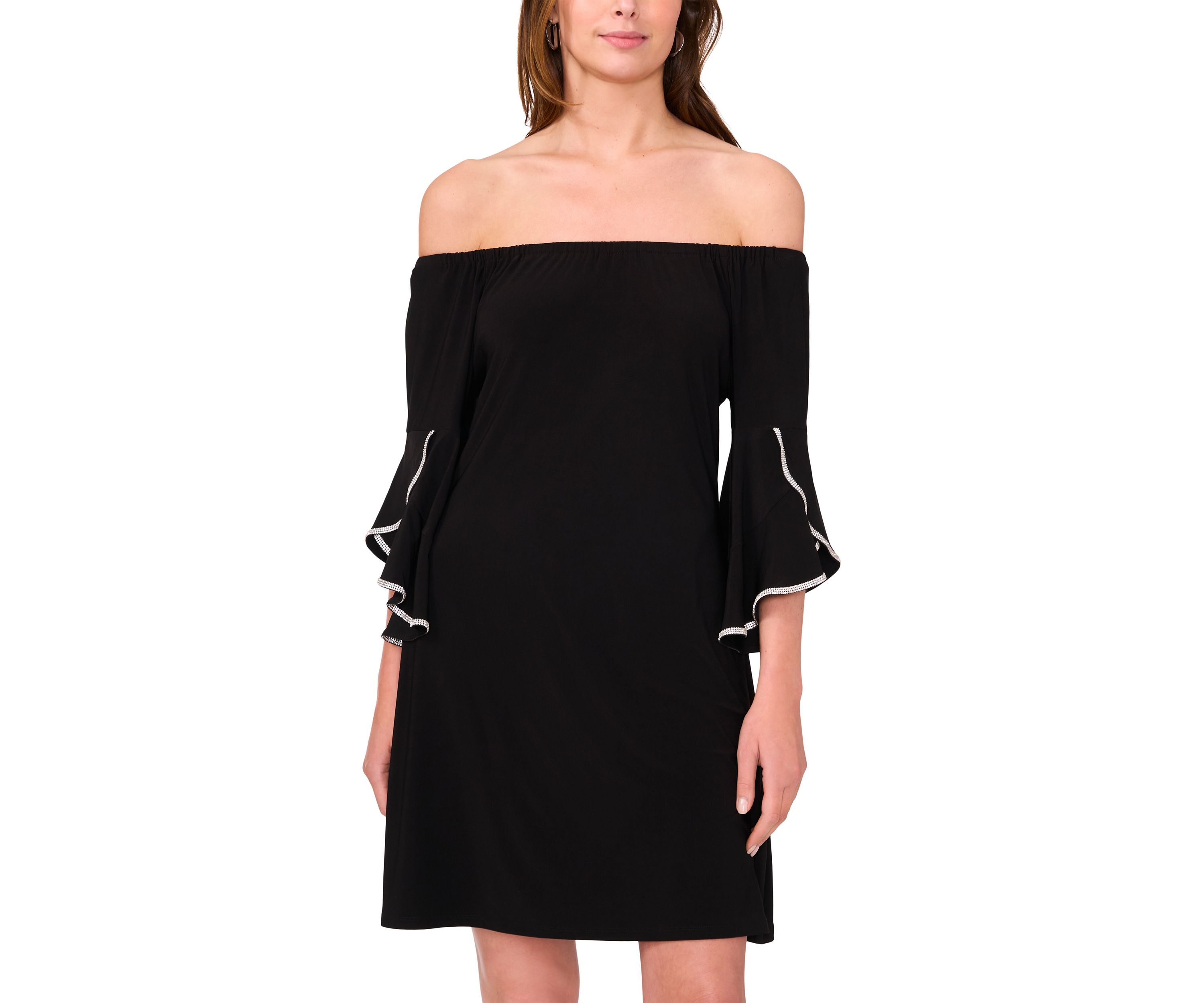Womens 3/4 Tulip Sleeve Off the Shoulder A-Line Dress