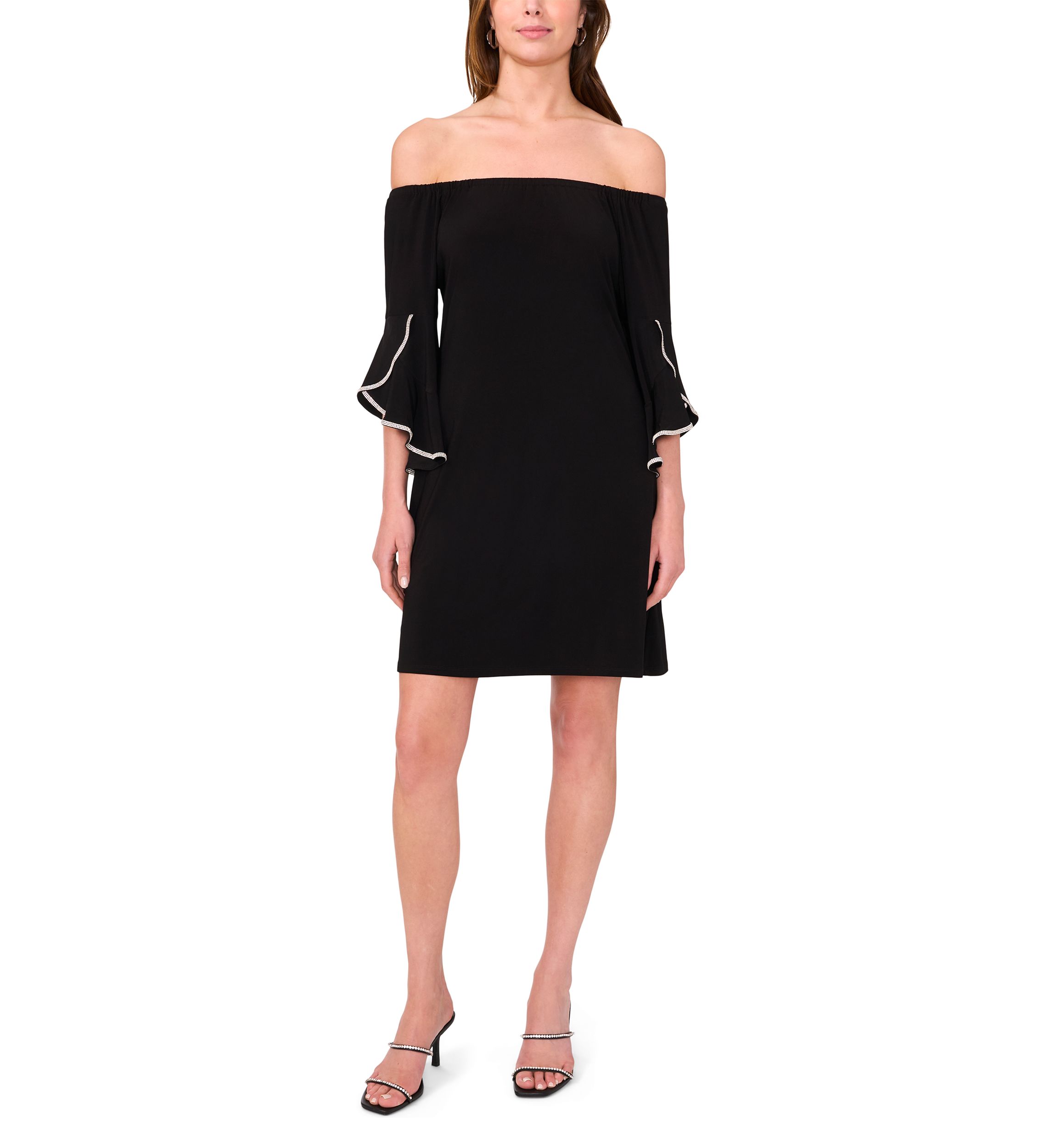 Womens 3/4 Tulip Sleeve Off the Shoulder A-Line Dress