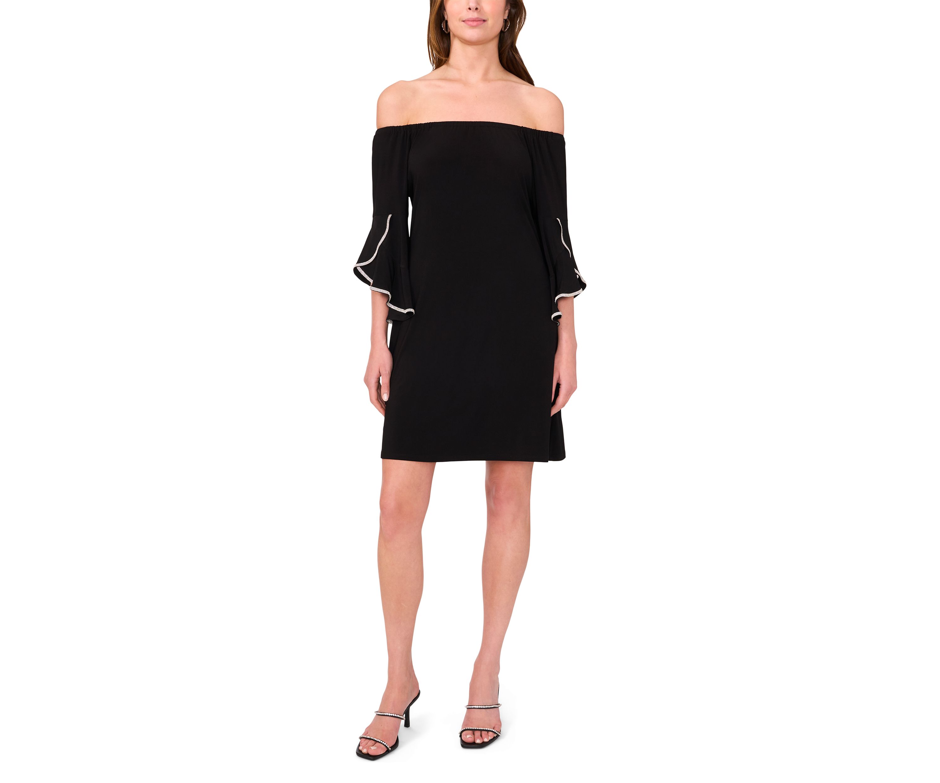 Womens 3/4 Tulip Sleeve Off the Shoulder A-Line Dress