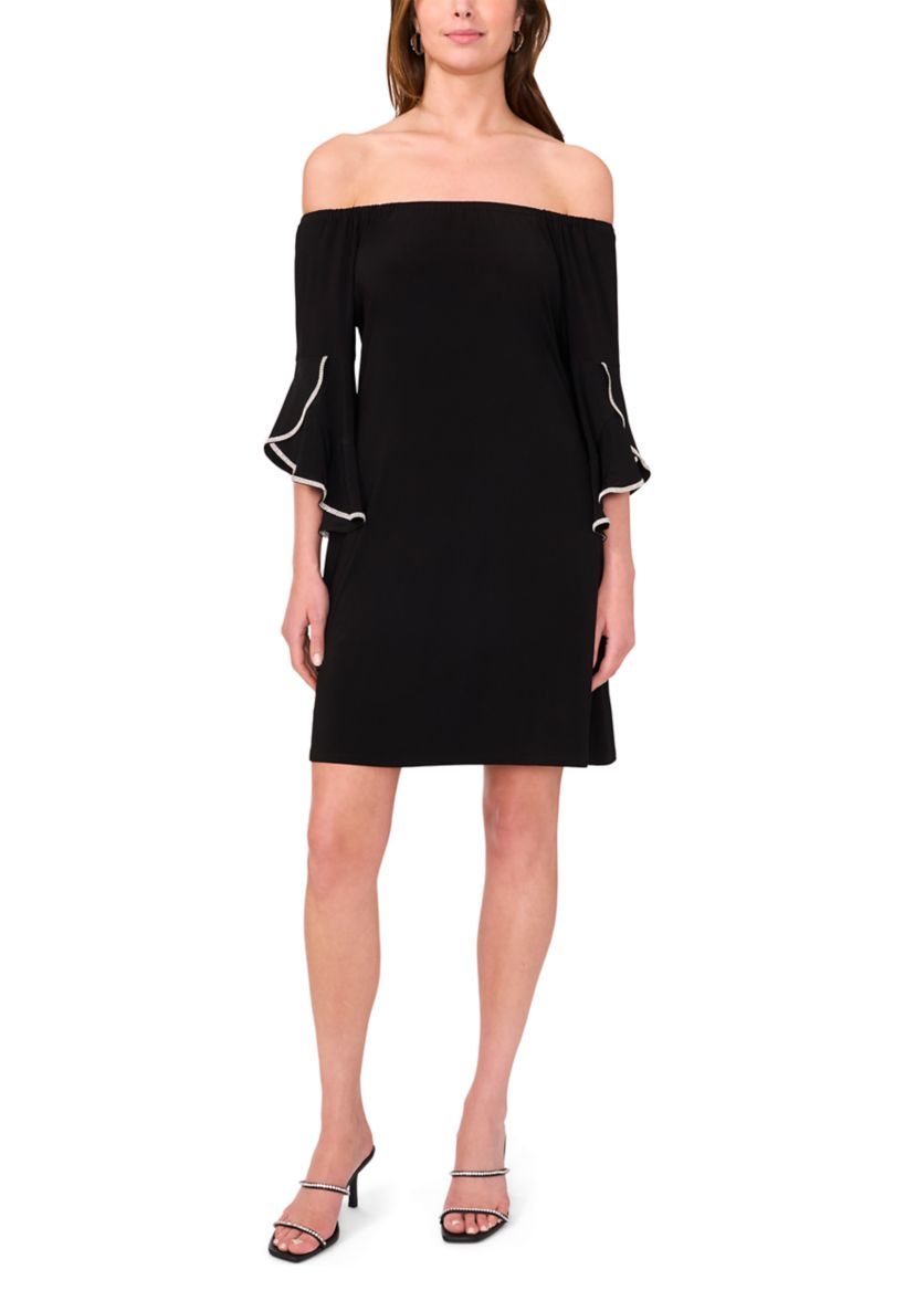 Womens 3/4 Tulip Sleeve Off the Shoulder A-Line Dress