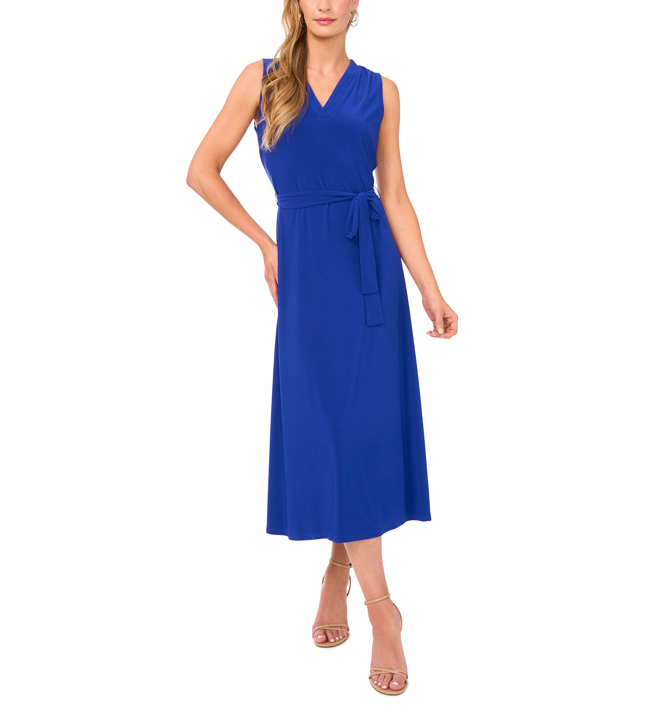 Womens Tie Waist V-Neck Maxi Dress