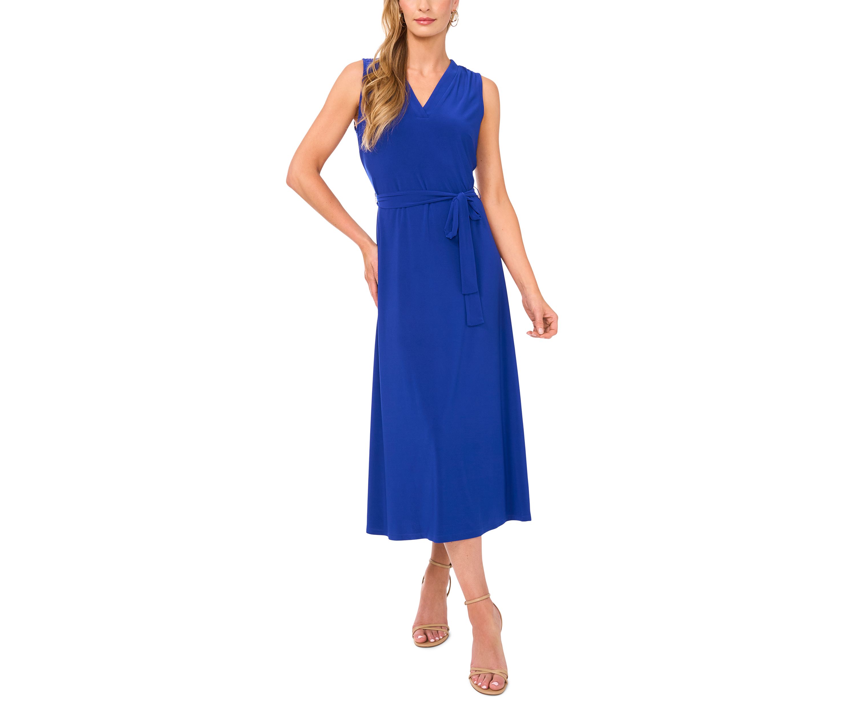 Womens Tie Waist V-Neck Maxi Dress