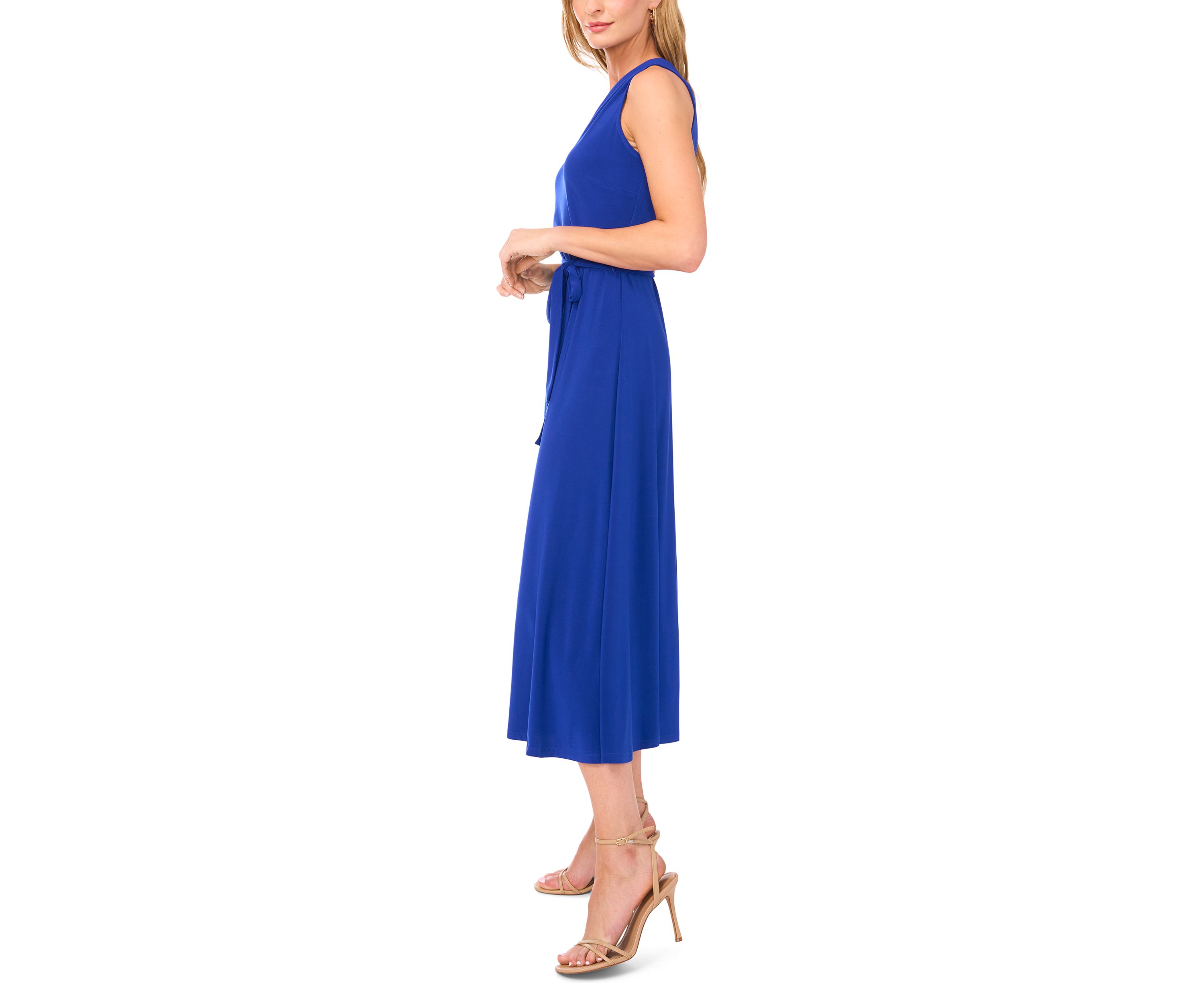 Womens Tie Waist V-Neck Maxi Dress