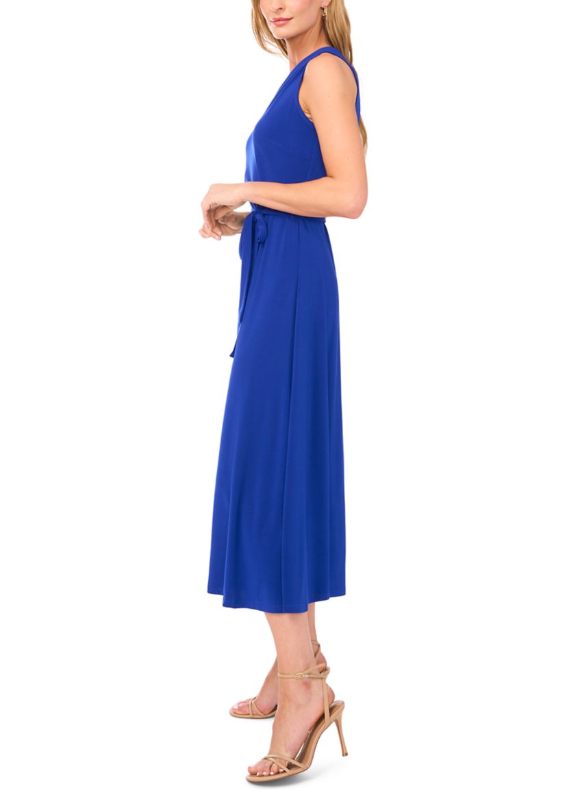 Womens Tie Waist V-Neck Maxi Dress