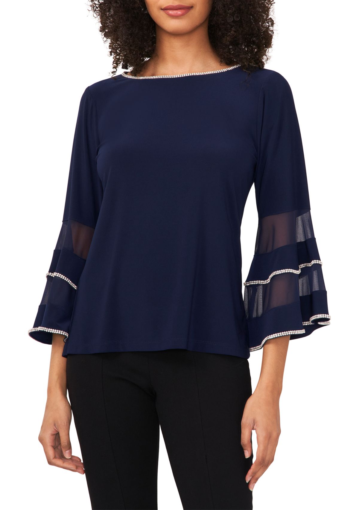 Womens Bell Sleeve Contrast Trim Top