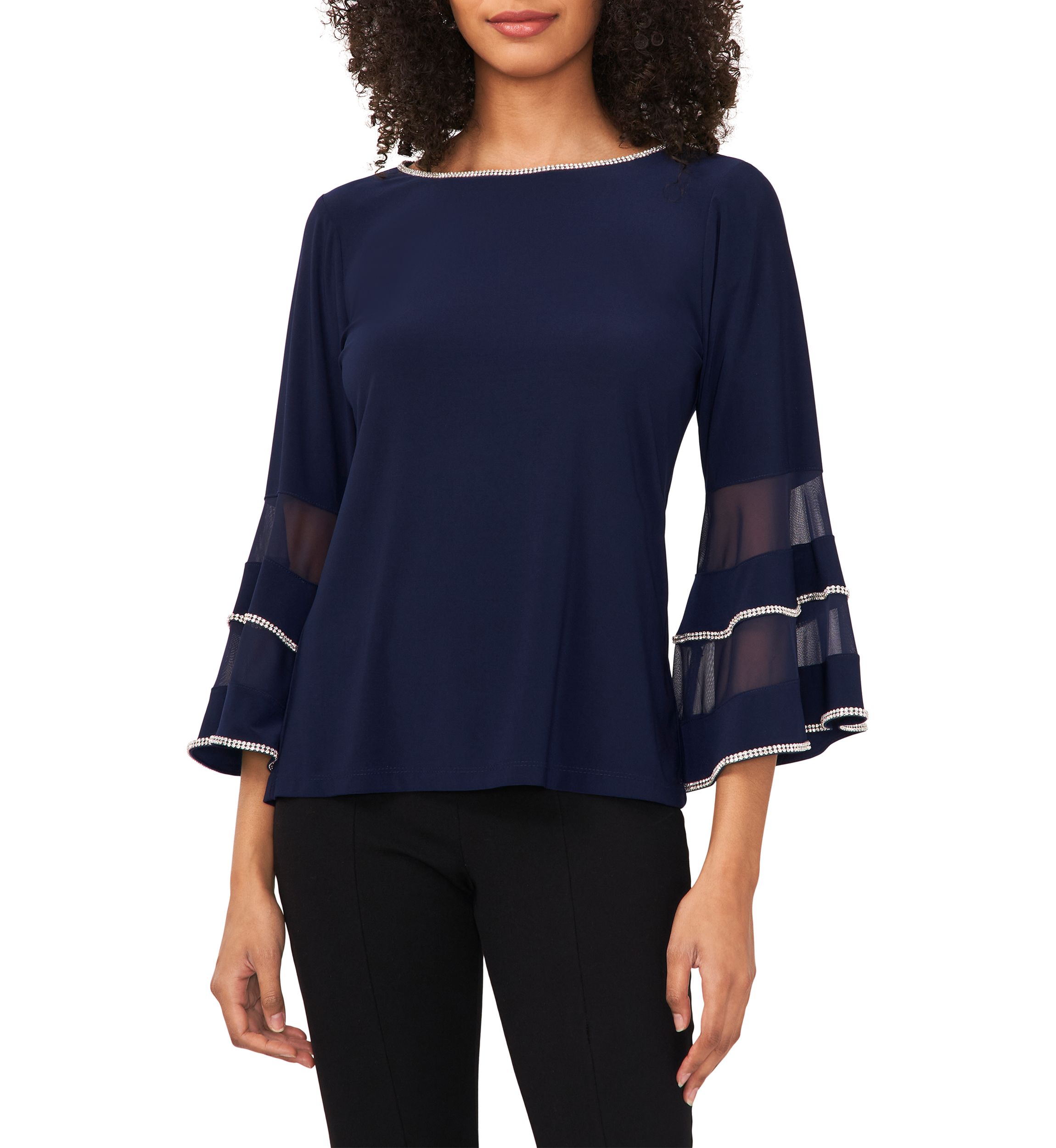 Womens Bell Sleeve Contrast Trim Top