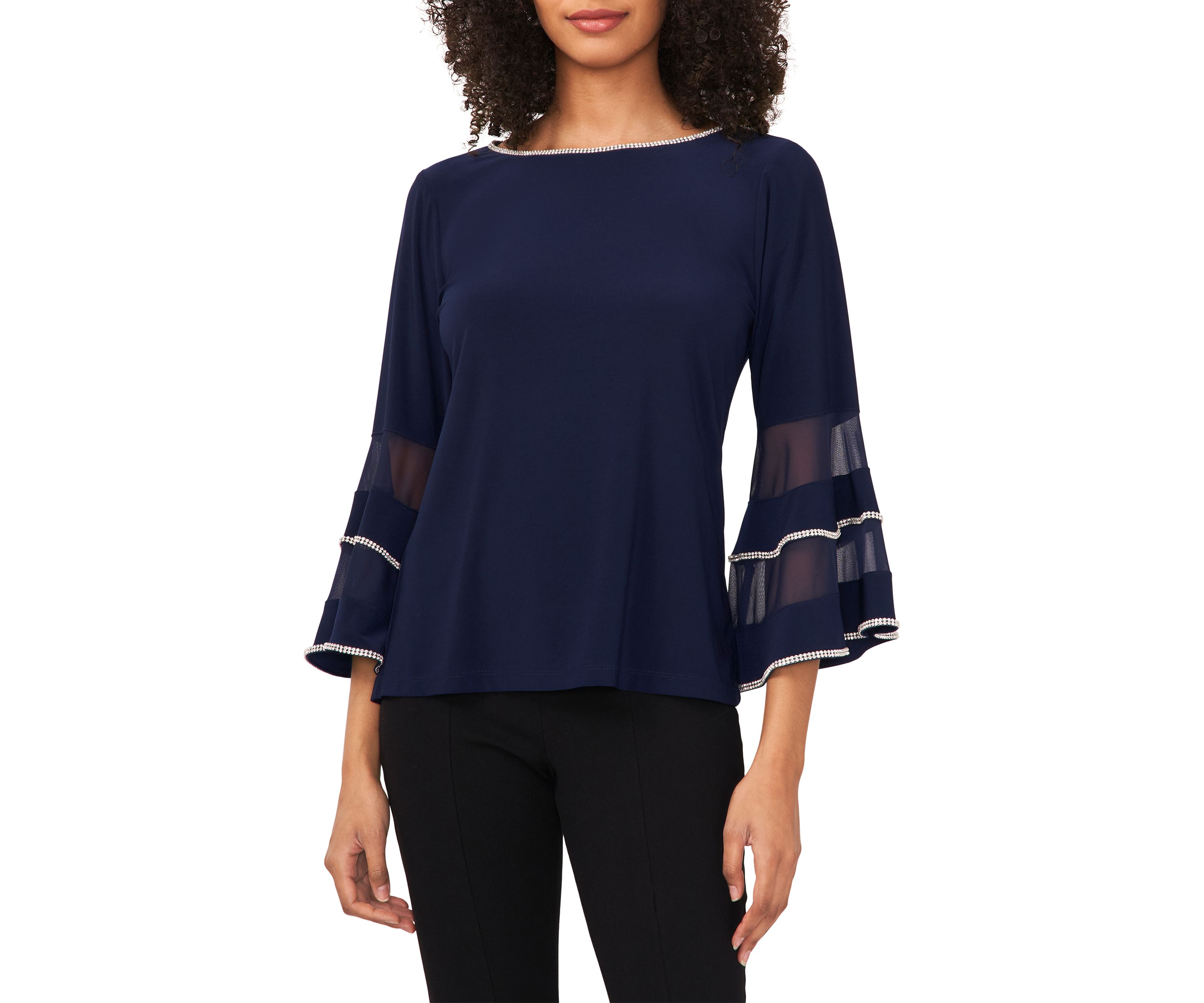 Womens Bell Sleeve Contrast Trim Top