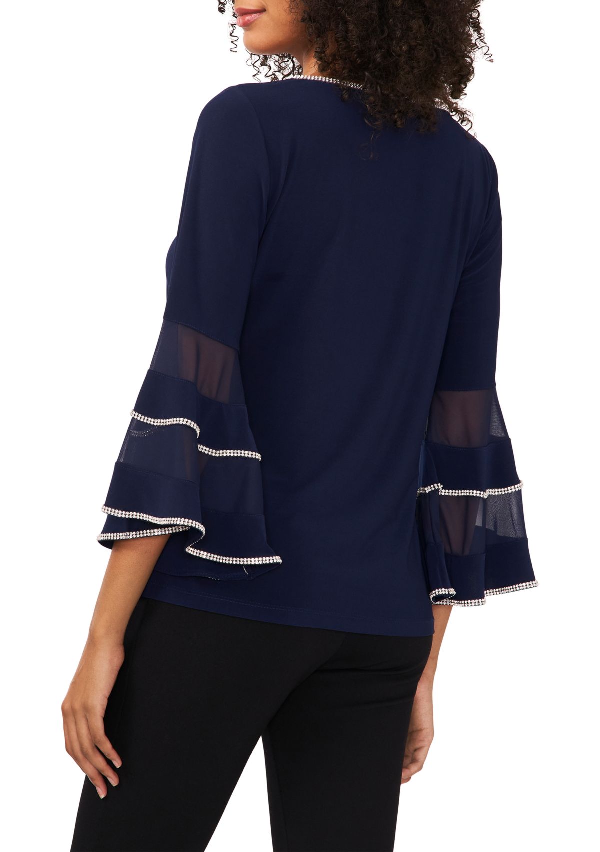Womens Bell Sleeve Contrast Trim Top