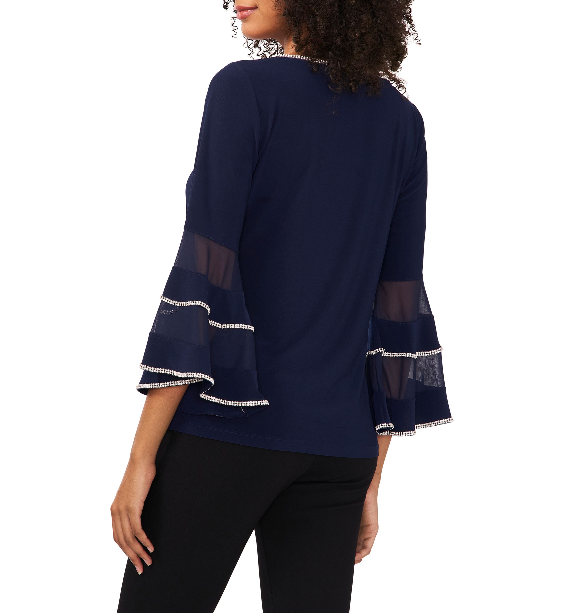 Womens Bell Sleeve Contrast Trim Top