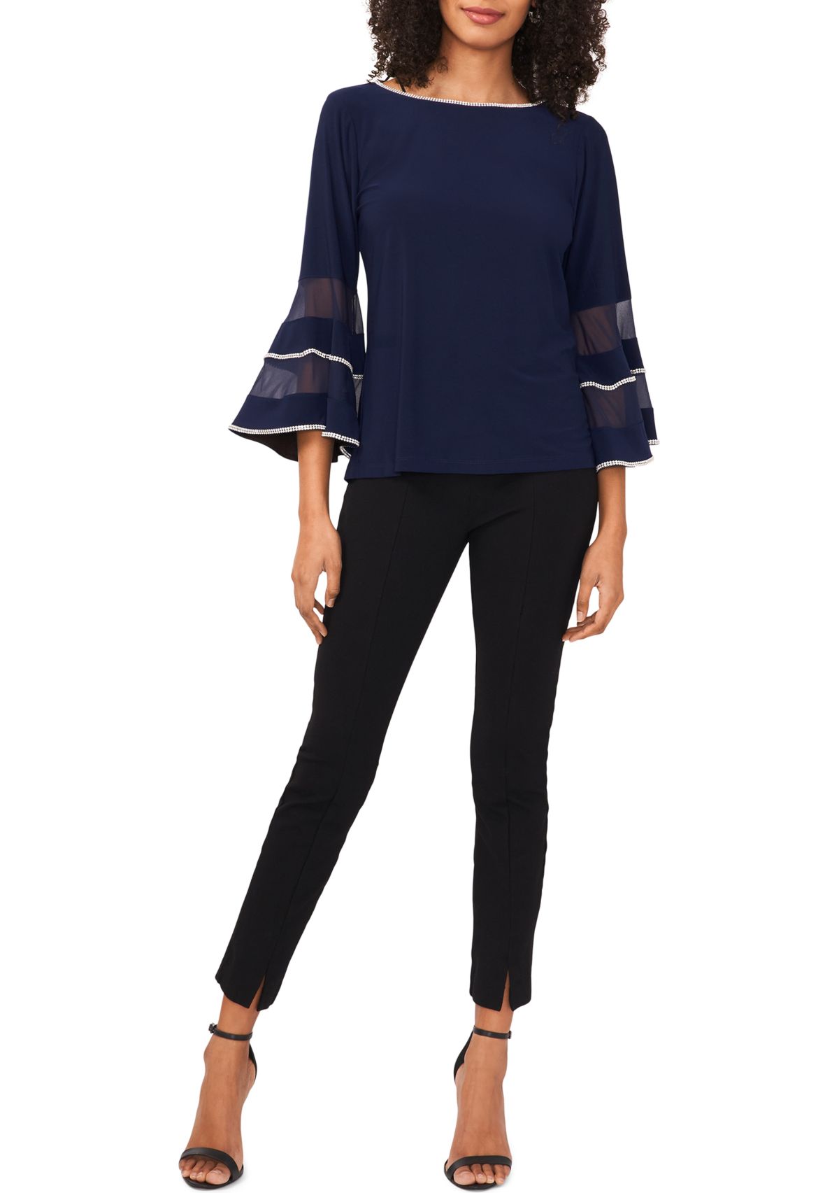 Womens Bell Sleeve Contrast Trim Top