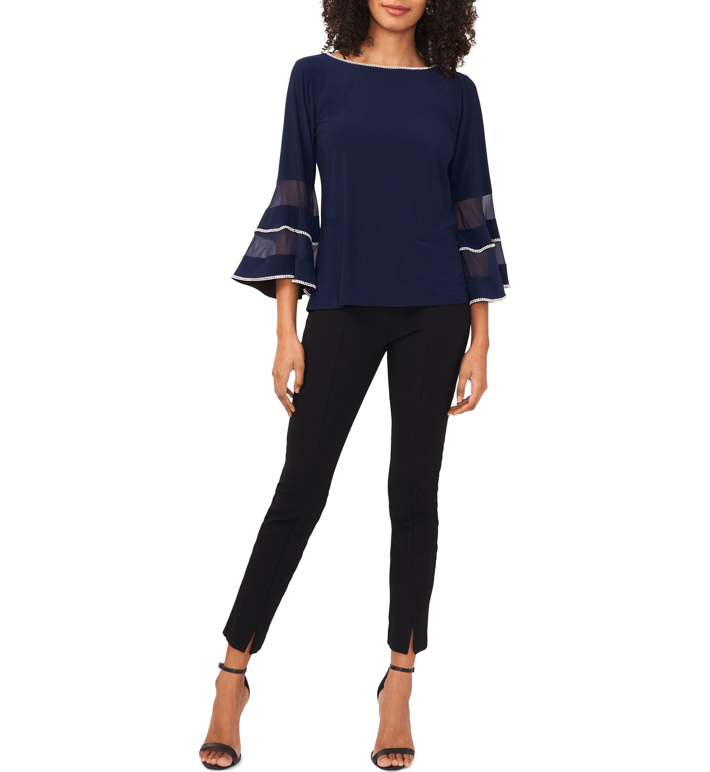 Womens Bell Sleeve Contrast Trim Top