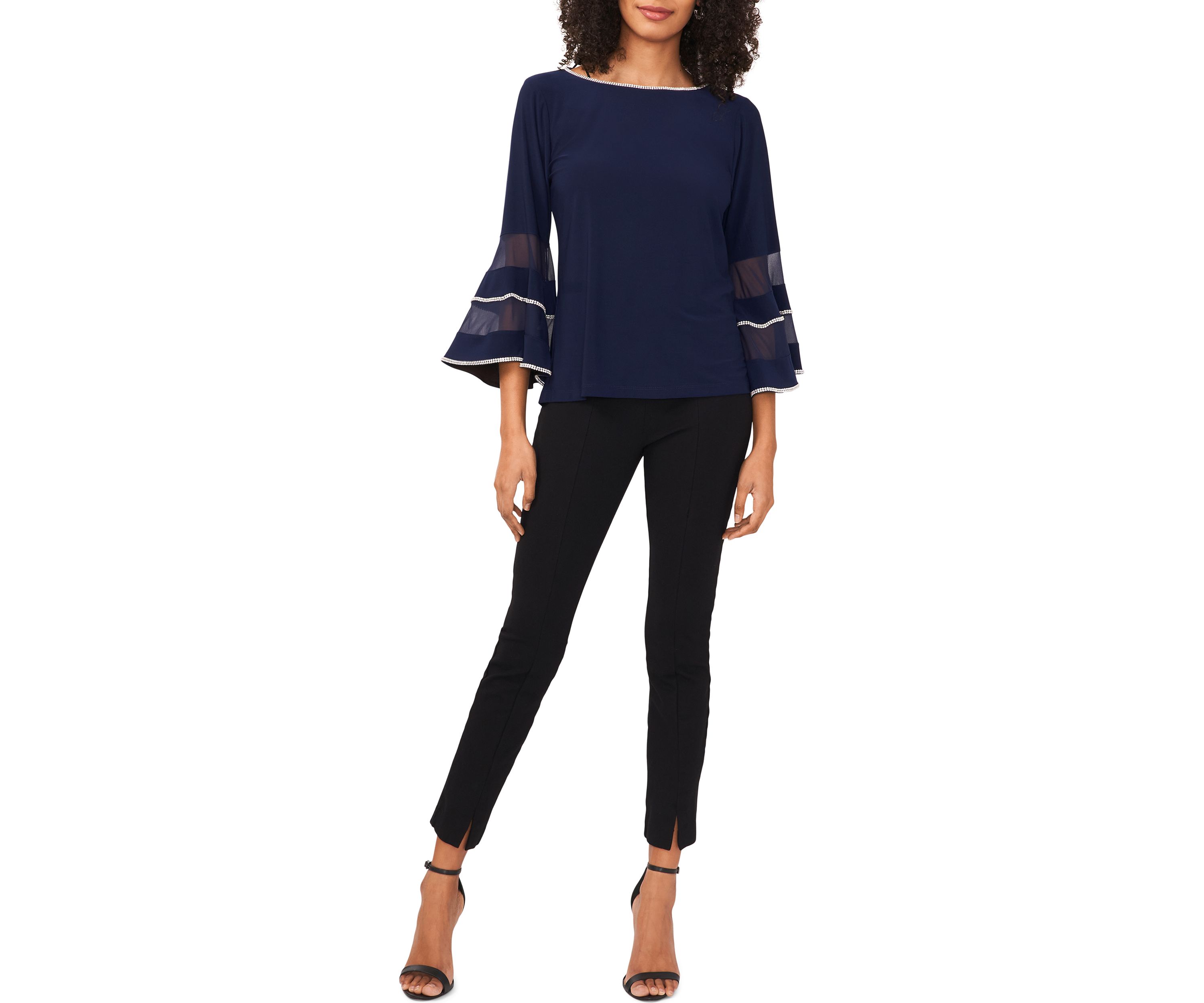 Womens Bell Sleeve Contrast Trim Top